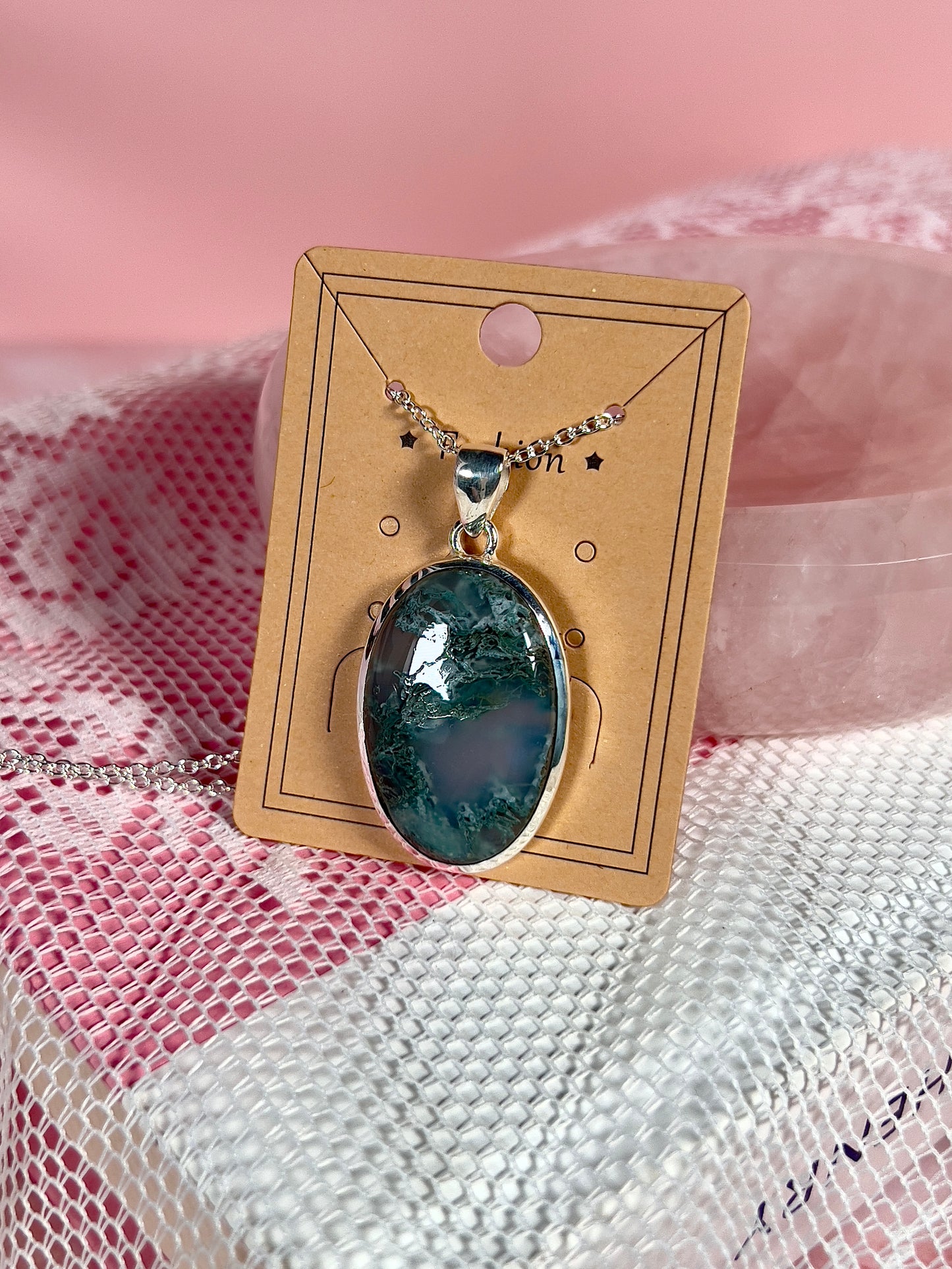 Moss Agate Sterling Silver Necklace