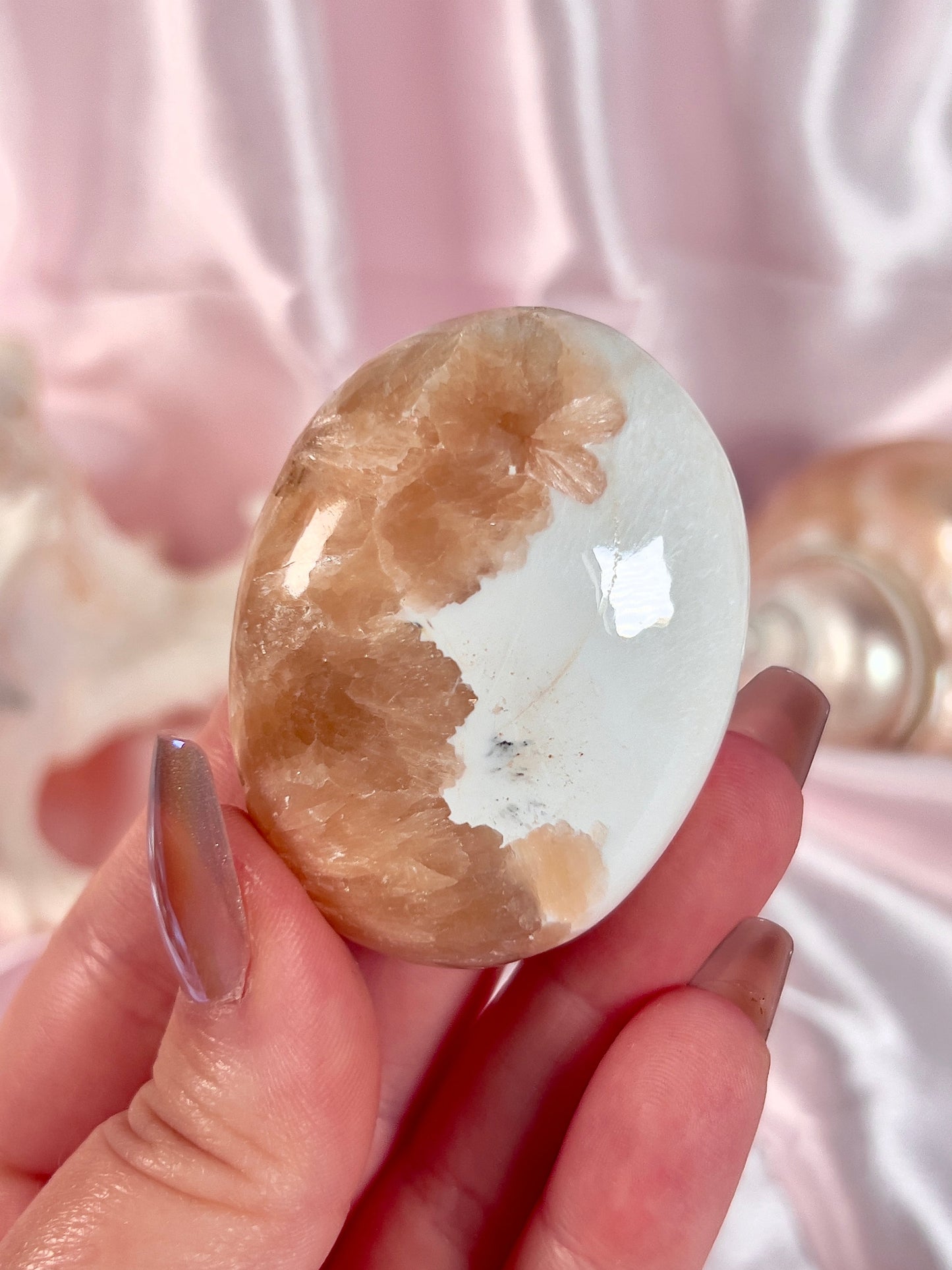 Peach Scolecite Palm Stone