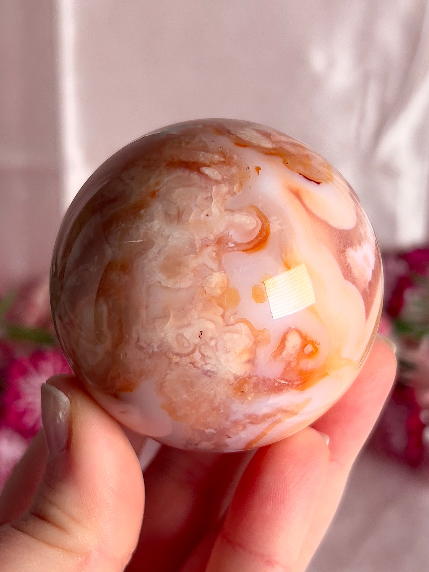 Pink Carnelian and Flower Agate Sphere