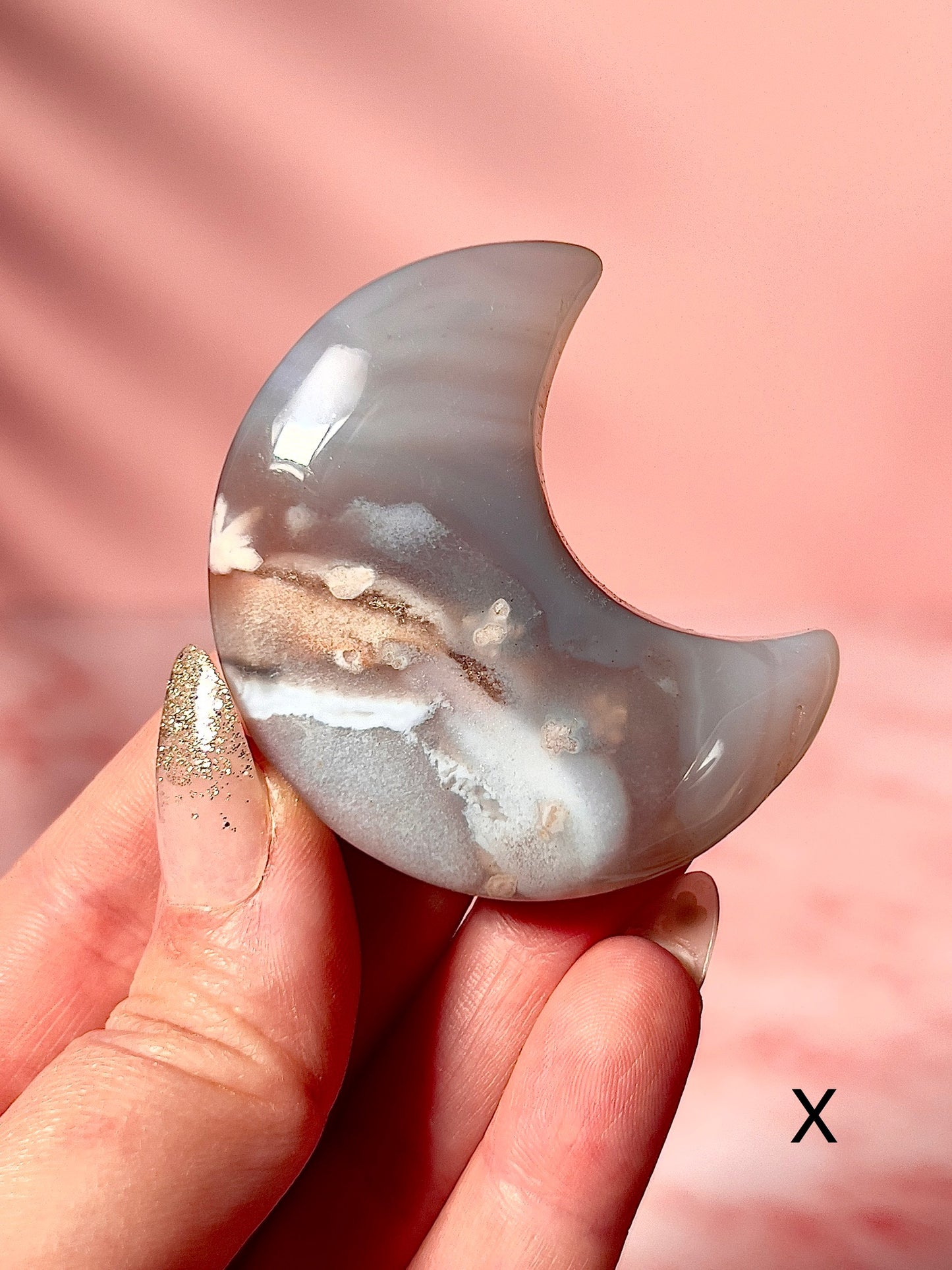 Blue and Pink Flower Agate Moons - Choose Your Own