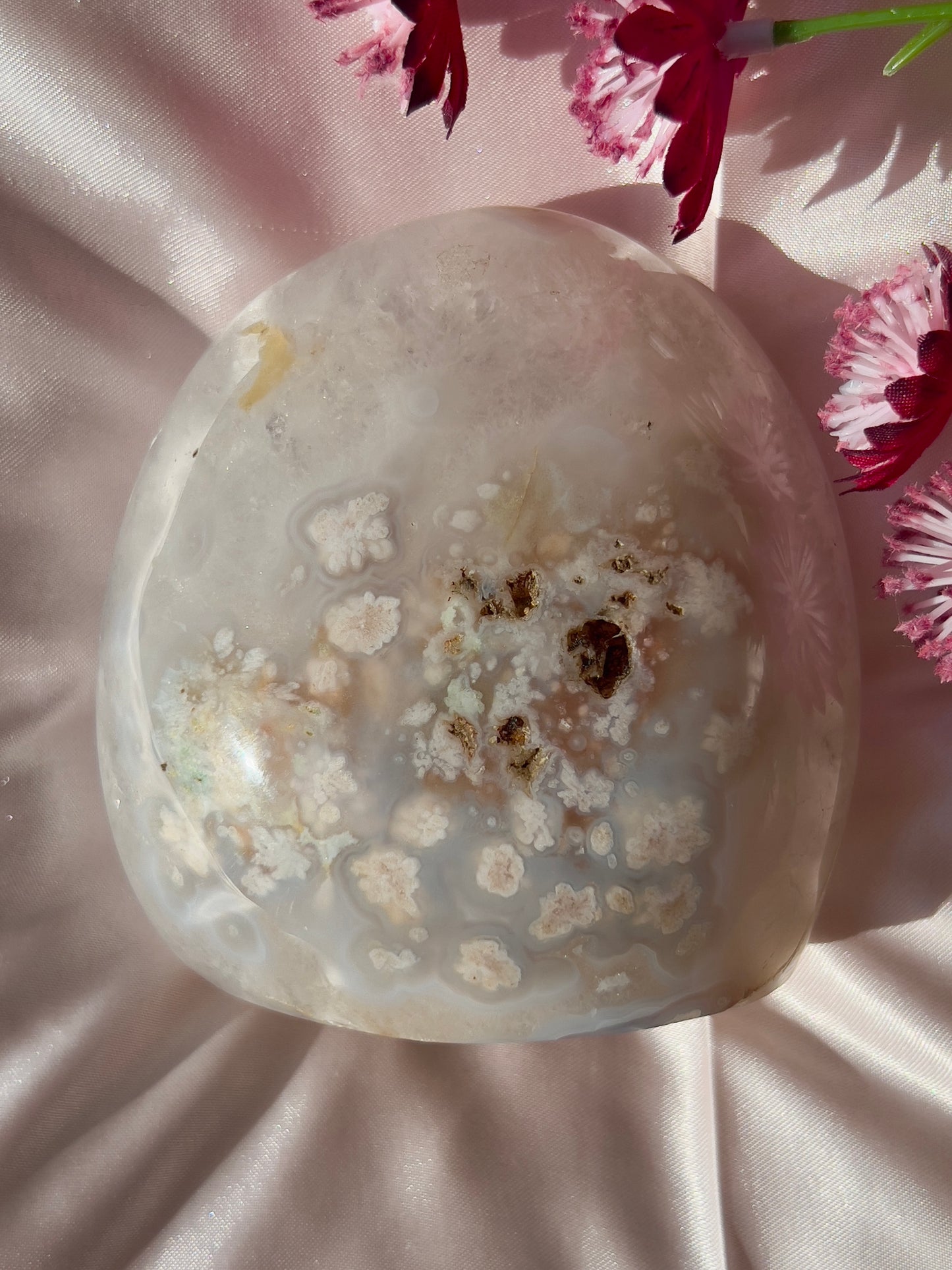 Pastel Blue Flower Agate and Quartz Freeform