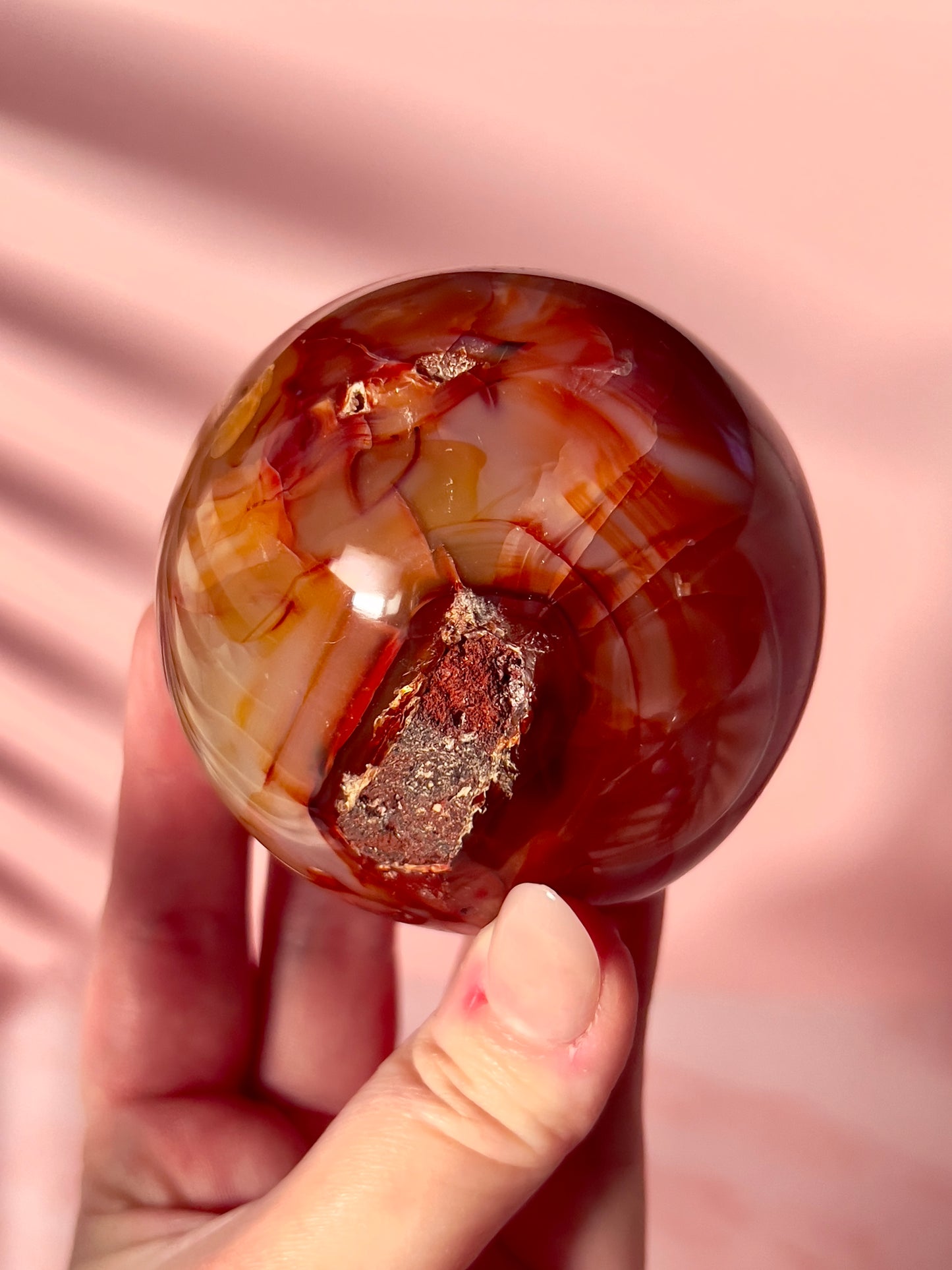 Pink and Red Banded Carnelian Sphere