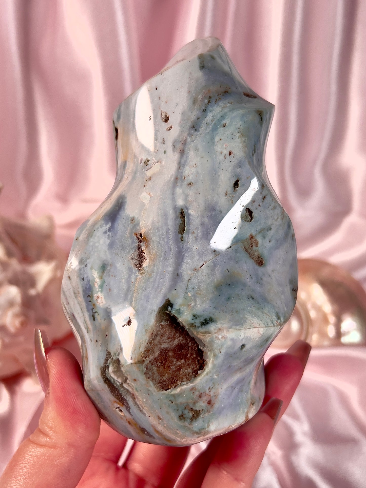Pastel Two Tone Baby Blue and Forest Green Sea Jasper Flame