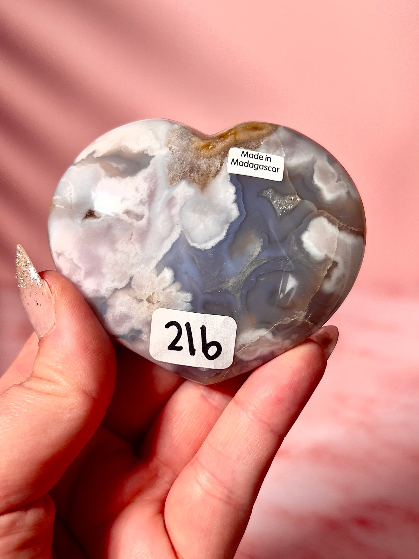Moody Blue Flower Agate Heart