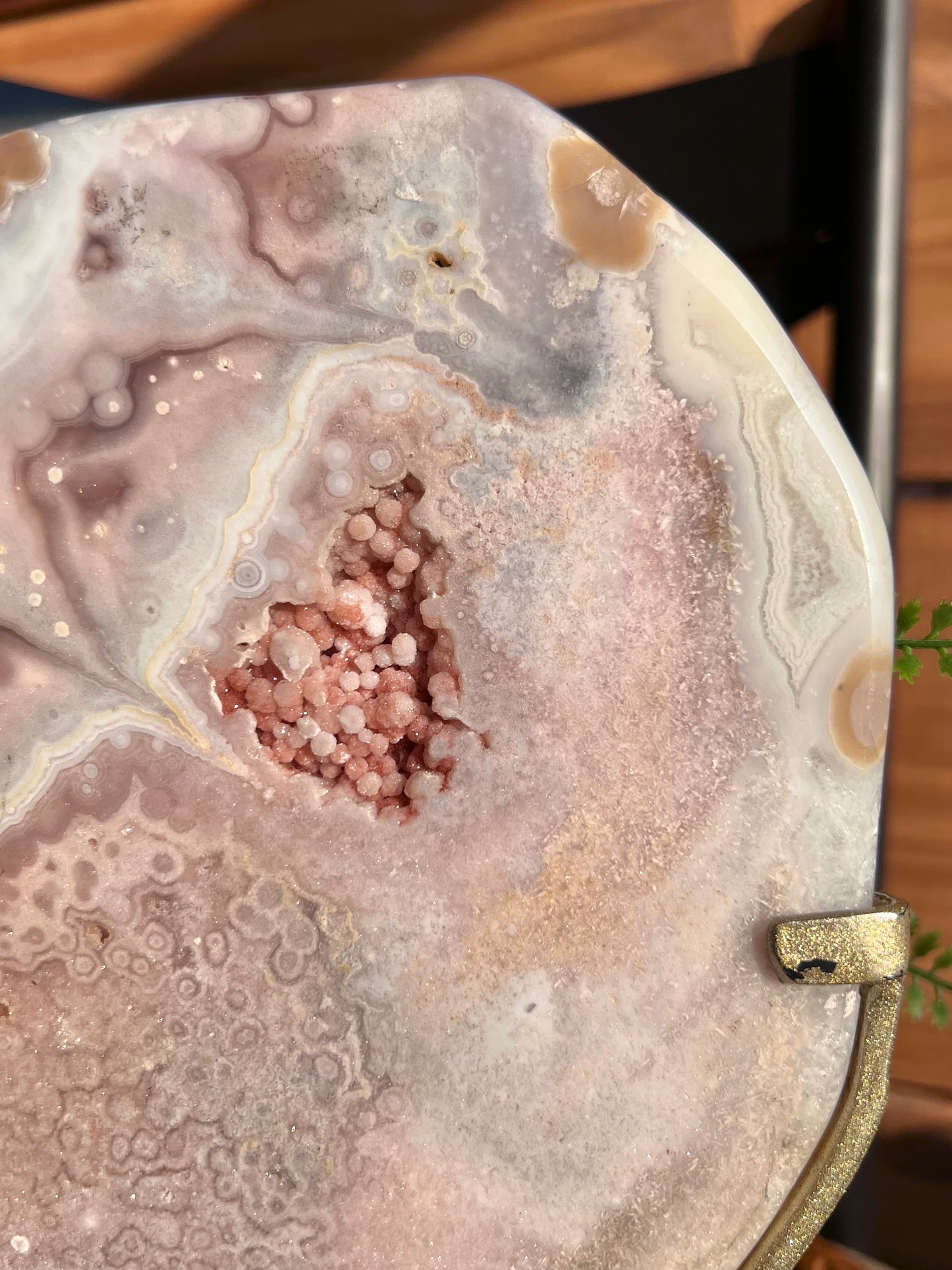 Peachy Pink Amethyst Statement Slab on Stand