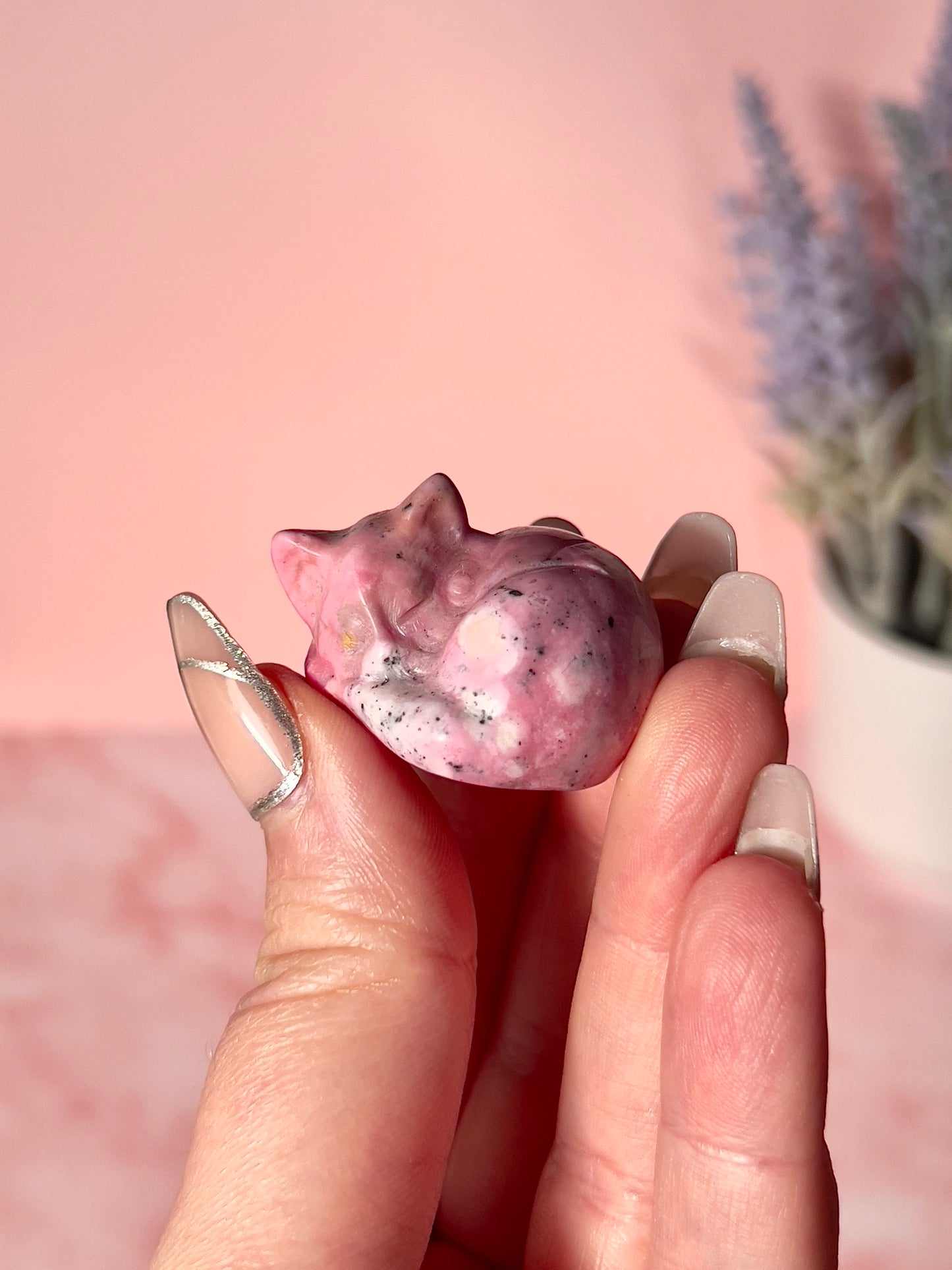 Mini Rhodonite Sleeping Kitty