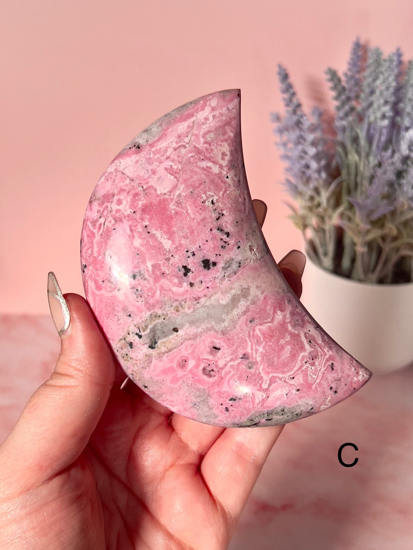 Bubblegum Pink Peruvian Rhodonite Moon - Choose Your Own