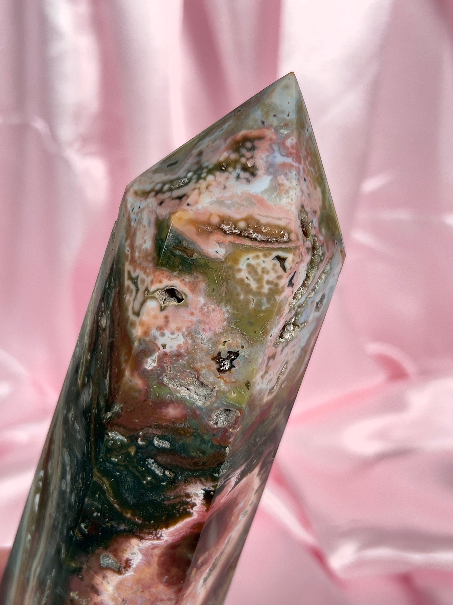 “Pastel Comet” Druzy Sea Jasper Tower