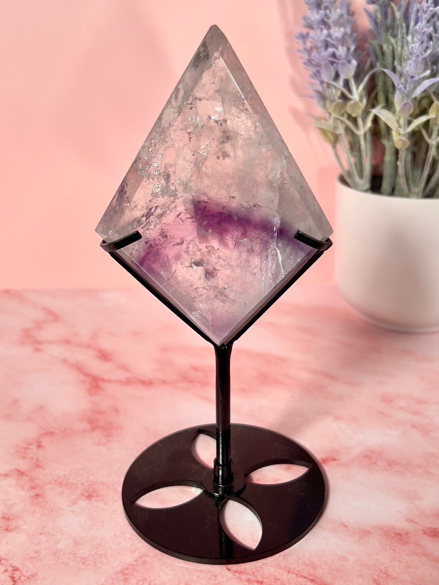 Phantom Amethyst Diamond on Custom Black Stand