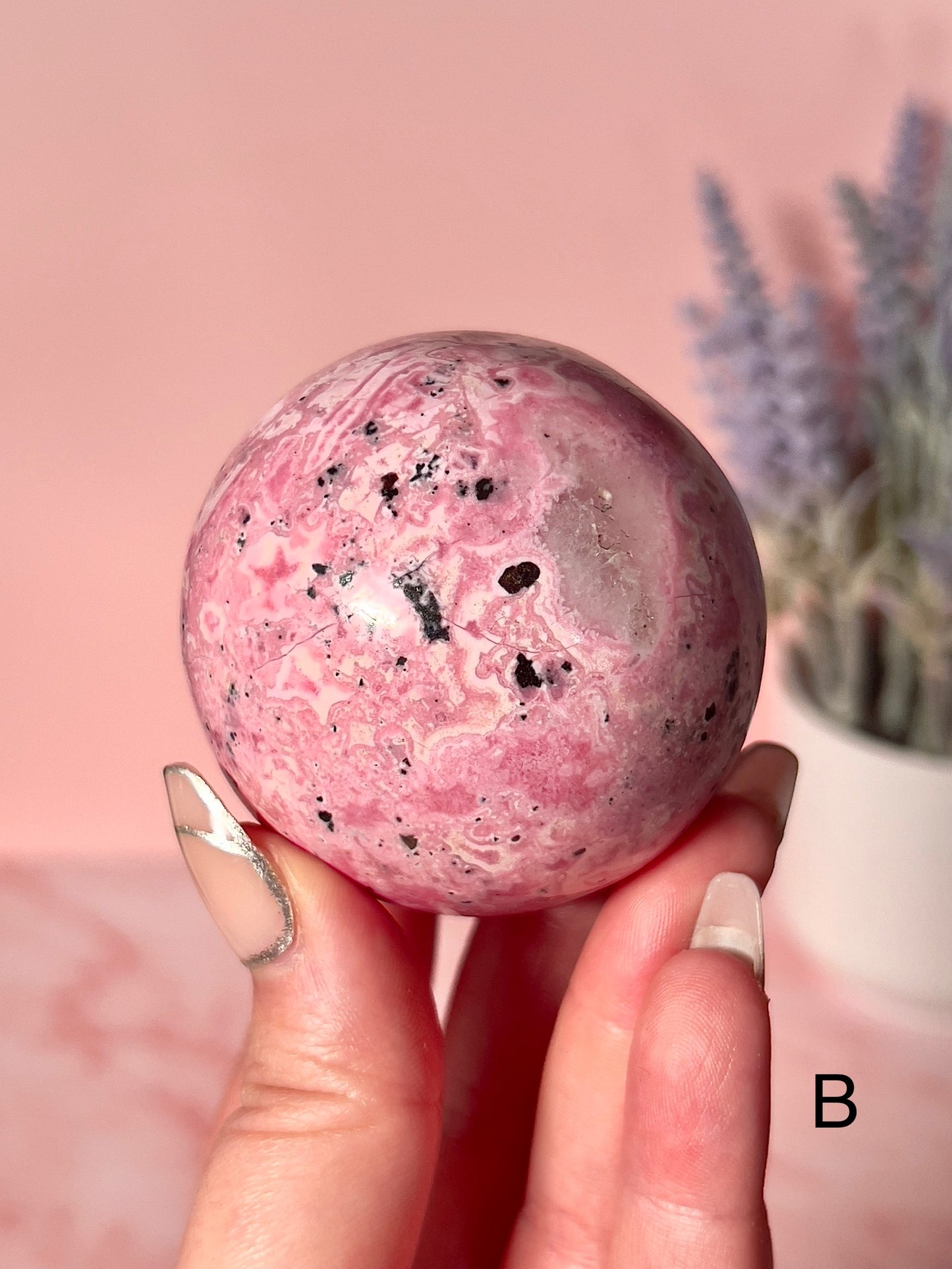 bubblegum pink rhodonite sphere