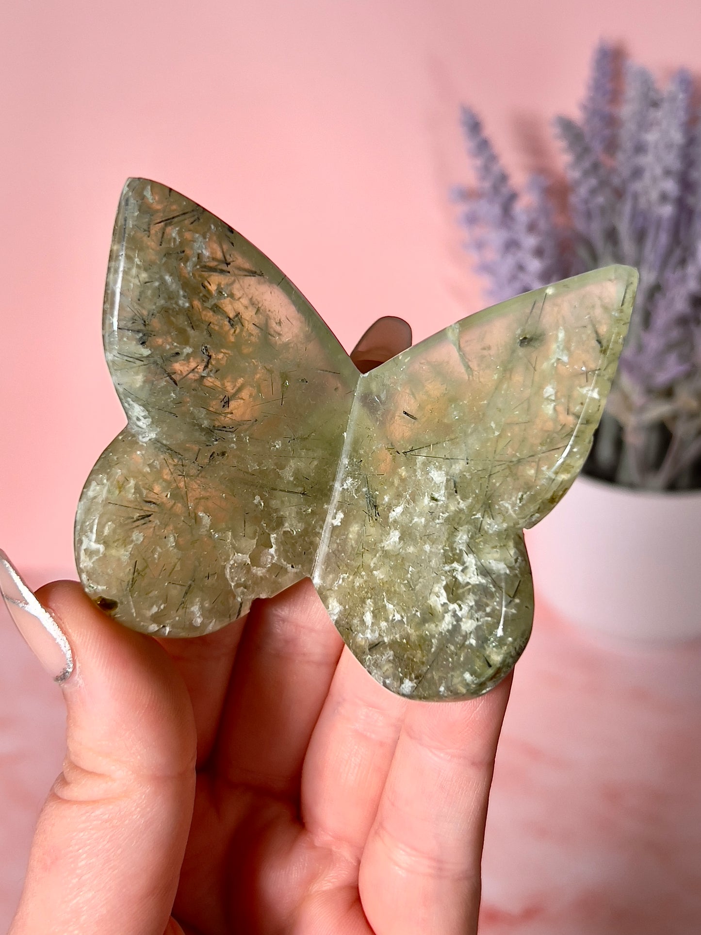prehnite 3d butterfly carving