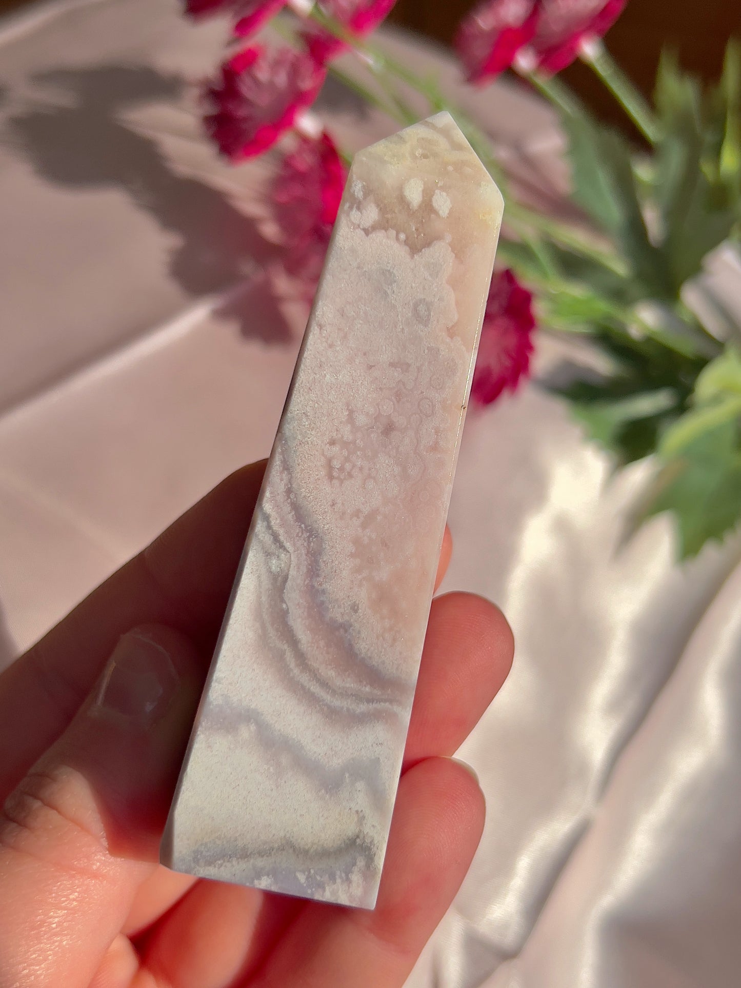 Flower Agate and Pink Amethyst Tower