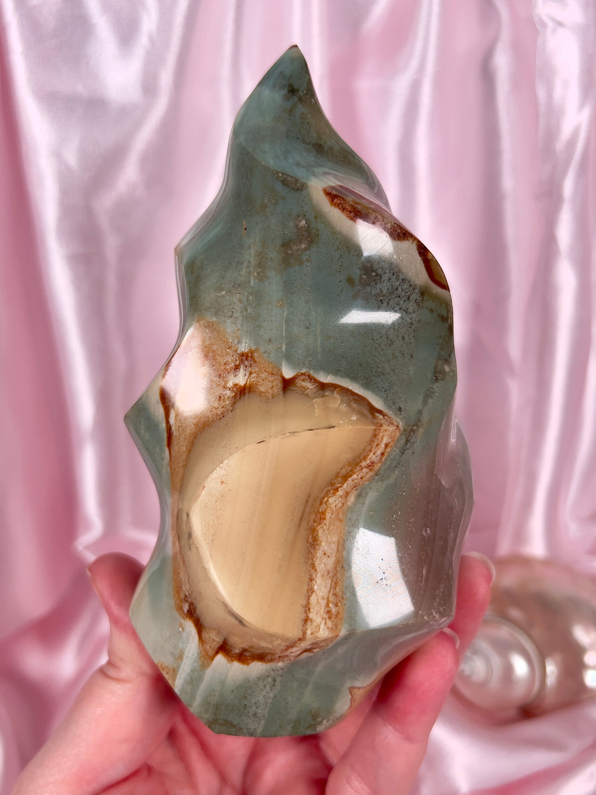 Creamy Pastel Teal Polychrome Jasper Flame