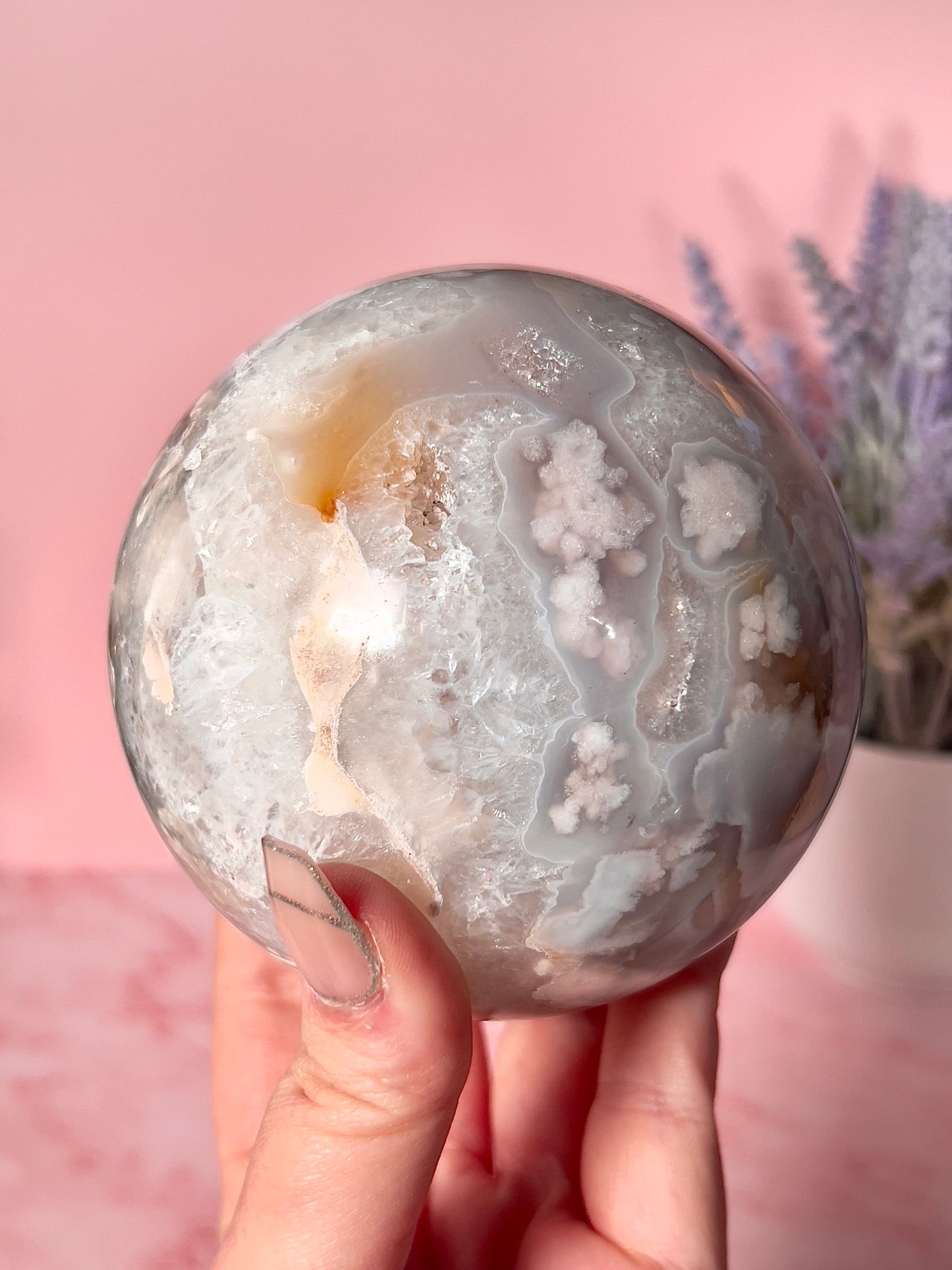 Pastel Blue Statement Flower Agate Sphere
