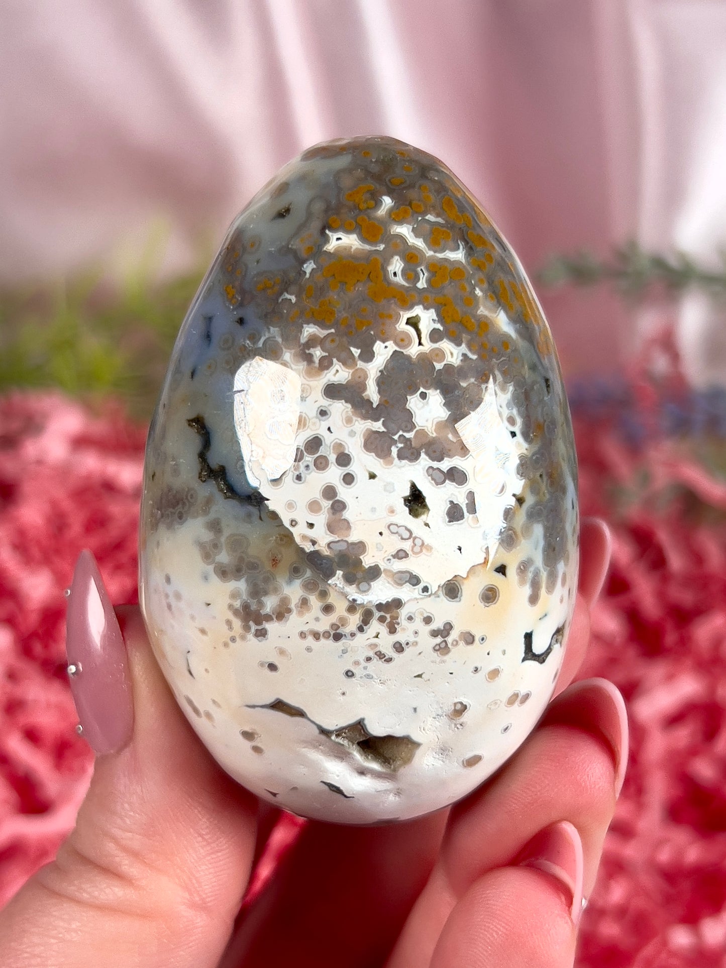 Orbicular Peachy Druzy Jasper Egg