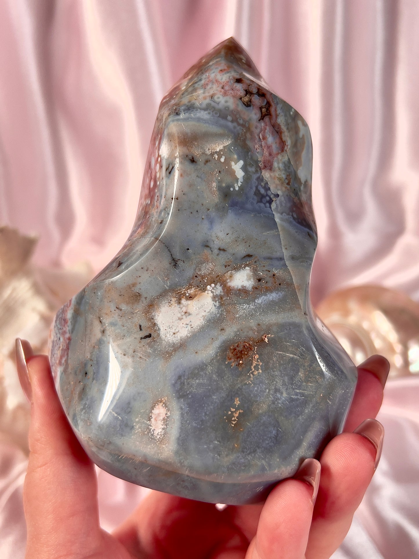 Pastel Reddish Pink and Blue Orby Sea Jasper Flame