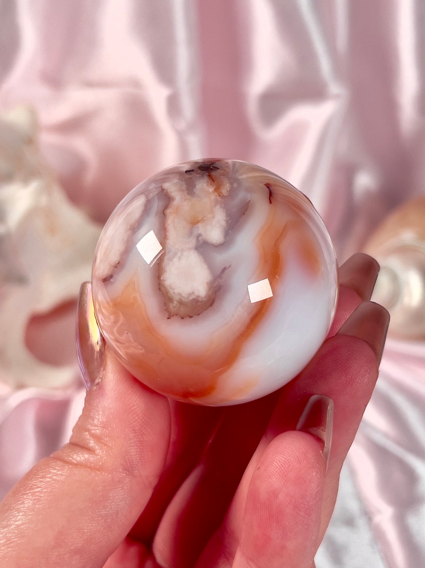 Peachy Pink Carnelian and Flower Agate Sphere
