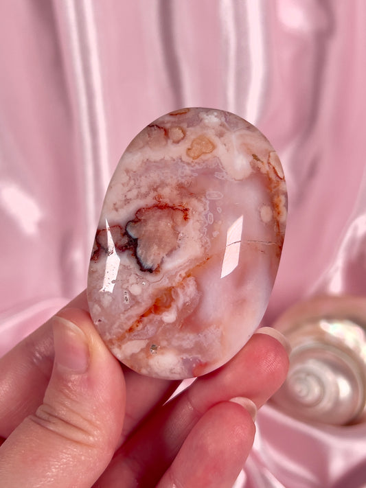 Carnelian and Flower Agate Palm Stone