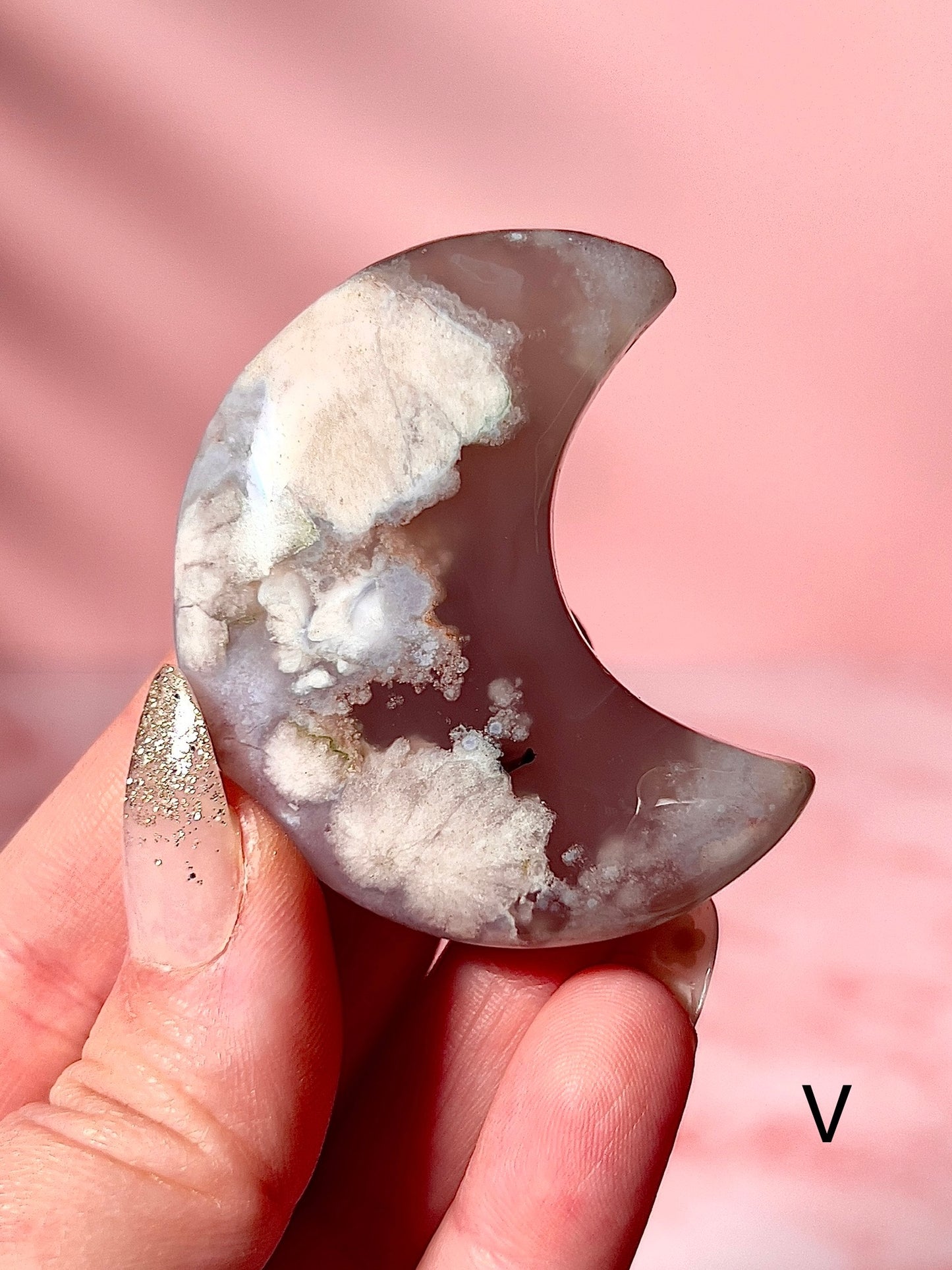 Blue and Pink Flower Agate Moons - Choose Your Own