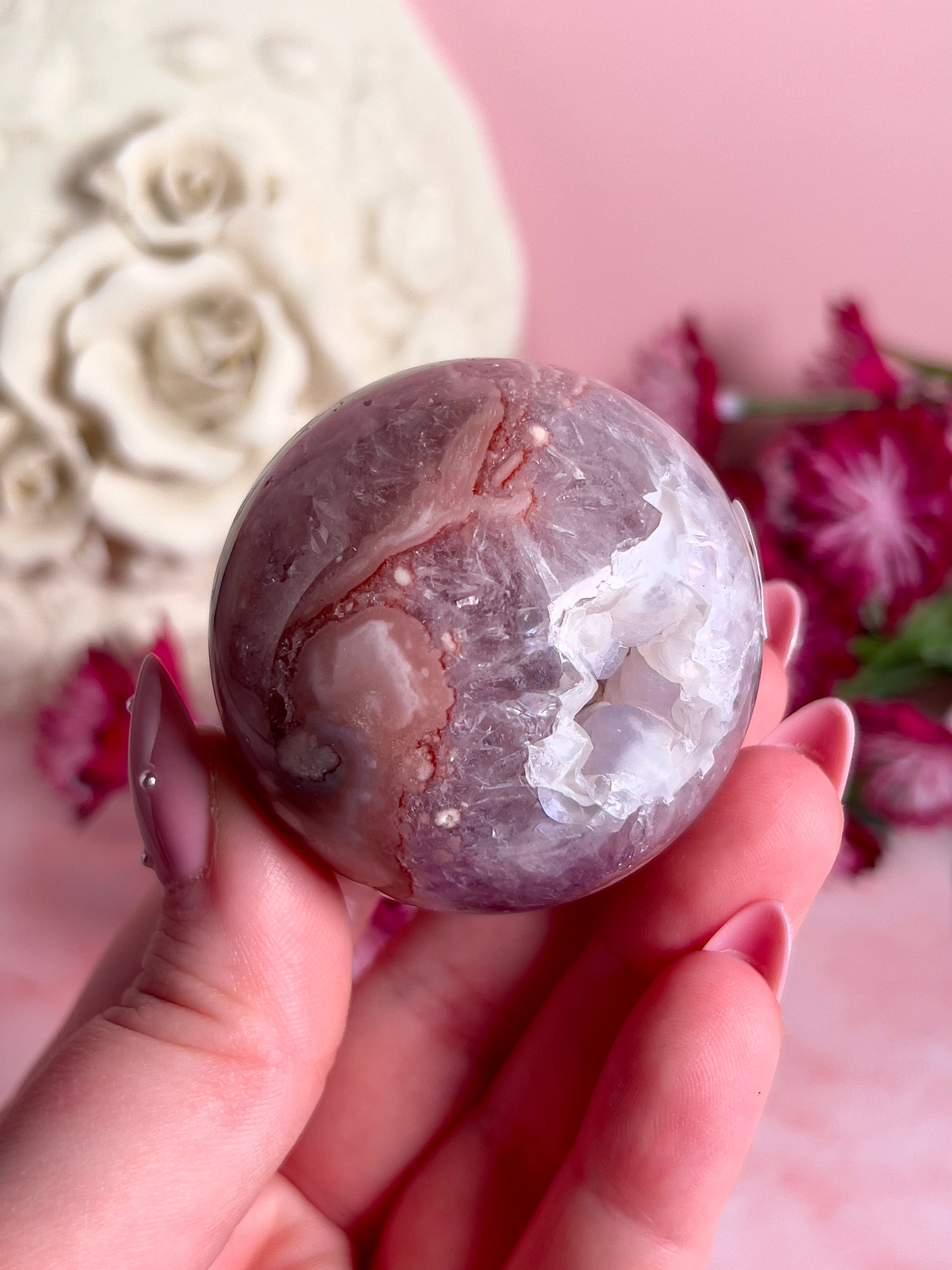 Pink Amethyst with Betroidral Druzy Pocket Sphere