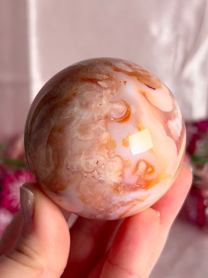 Pink Carnelian and Flower Agate Sphere