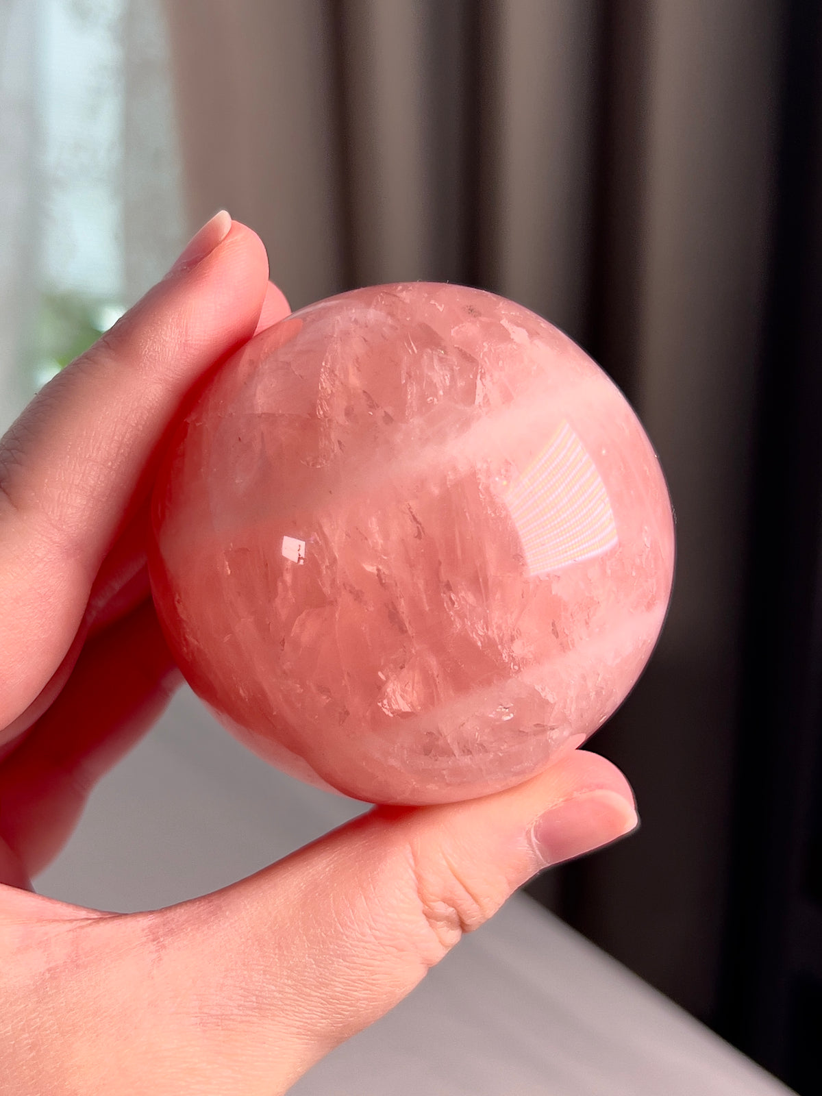 Banded Juicy Pink & White Rose Quartz Sphere