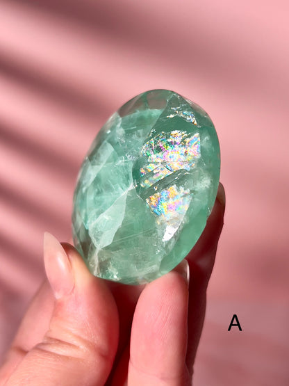 Rainbow Fluorite “Cookie” Shape Palm Stone