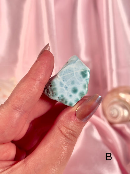 Larimar Slabs, Tumbles, and Hearts