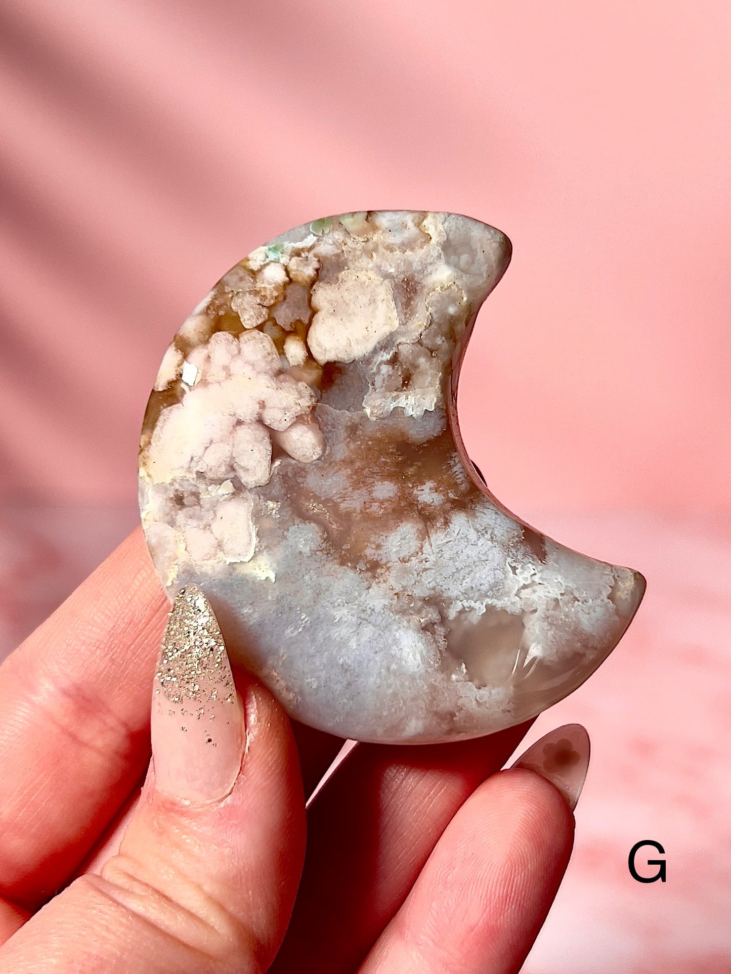 Blue and Pink Flower Agate Moons - Choose Your Own