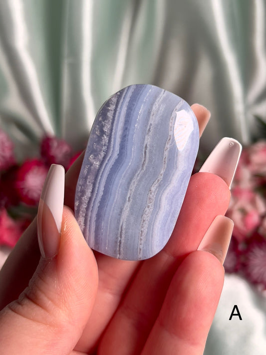 Pastel Blue Lace Agate Palm Stones - Choose Your Own
