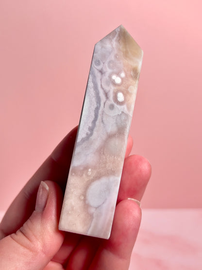 Flower Agate and Pink Amethyst Tower