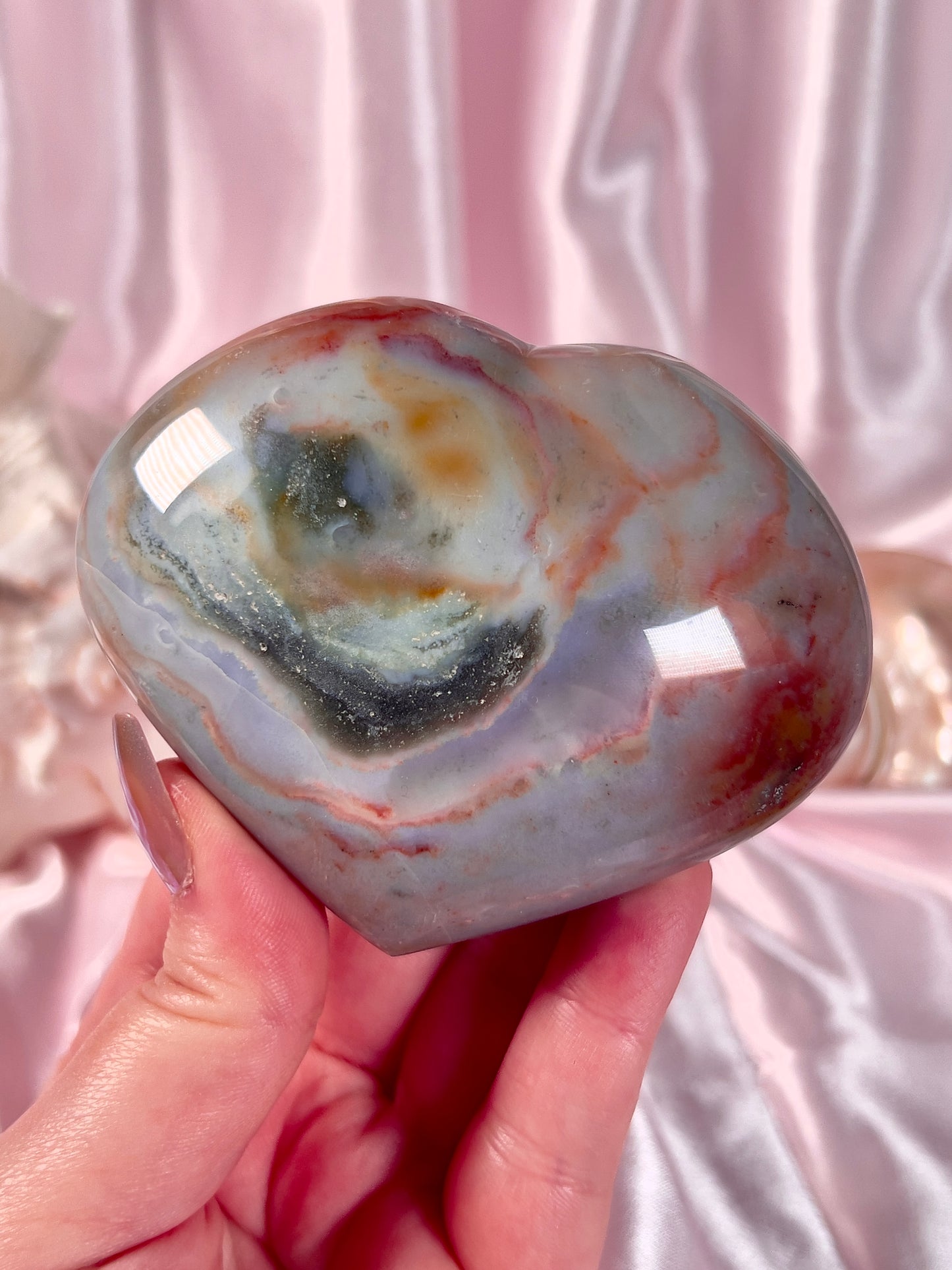 Pastel Rainbow Puffy Sea Jasper Heart