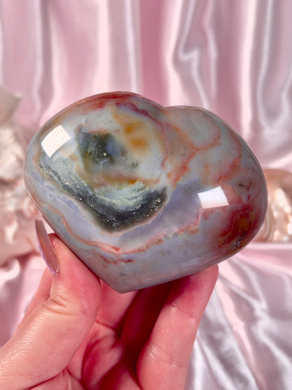 Pastel Rainbow Puffy Sea Jasper Heart
