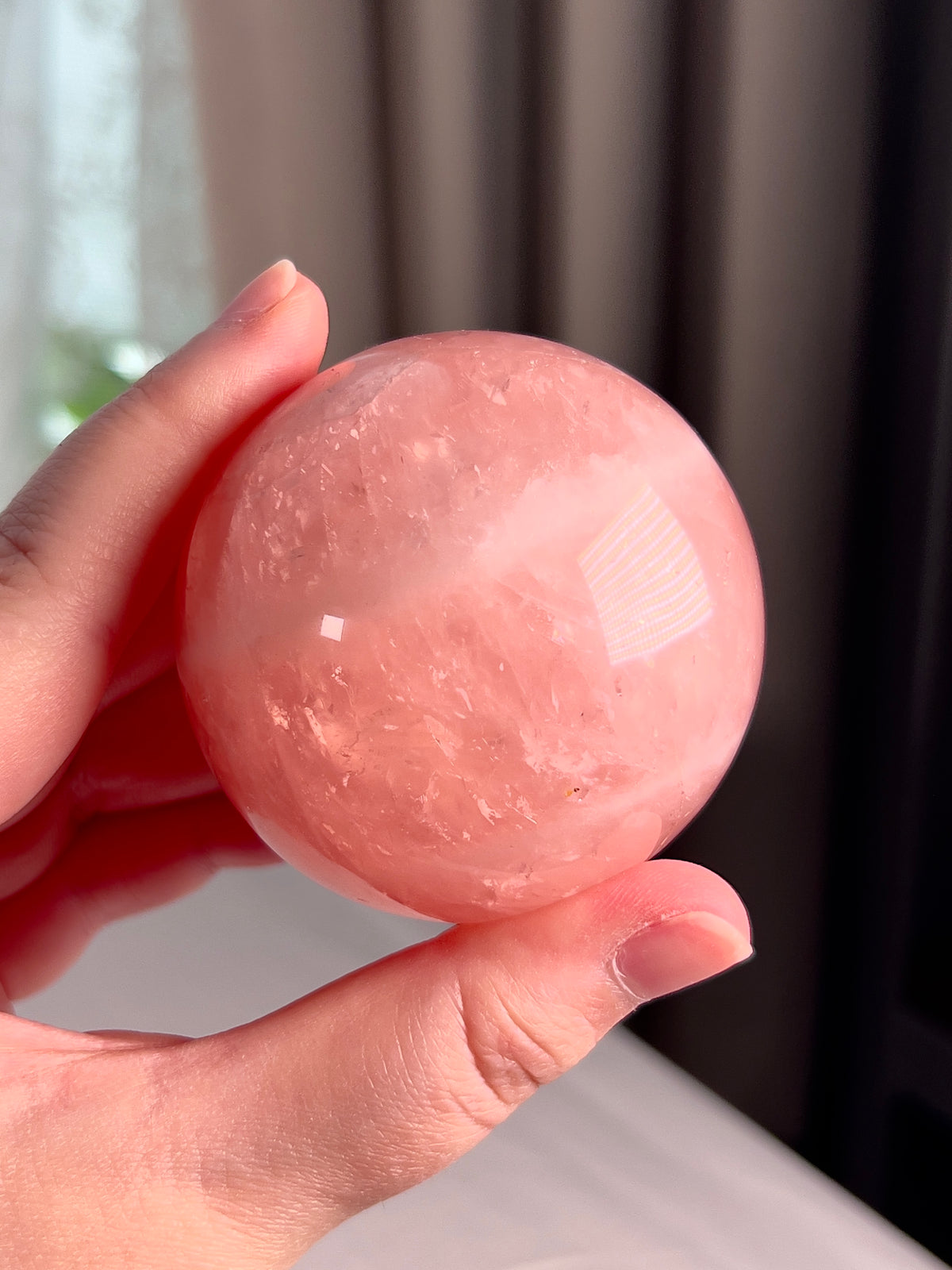 Banded Juicy Pink & White Rose Quartz Sphere