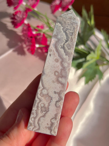 Flower Agate and Pink Amethyst Tower