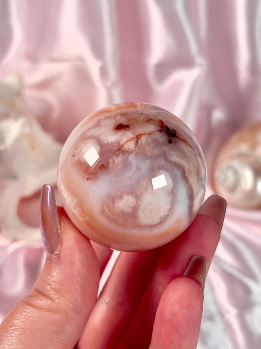 Peachy Pink Carnelian and Flower Agate Sphere