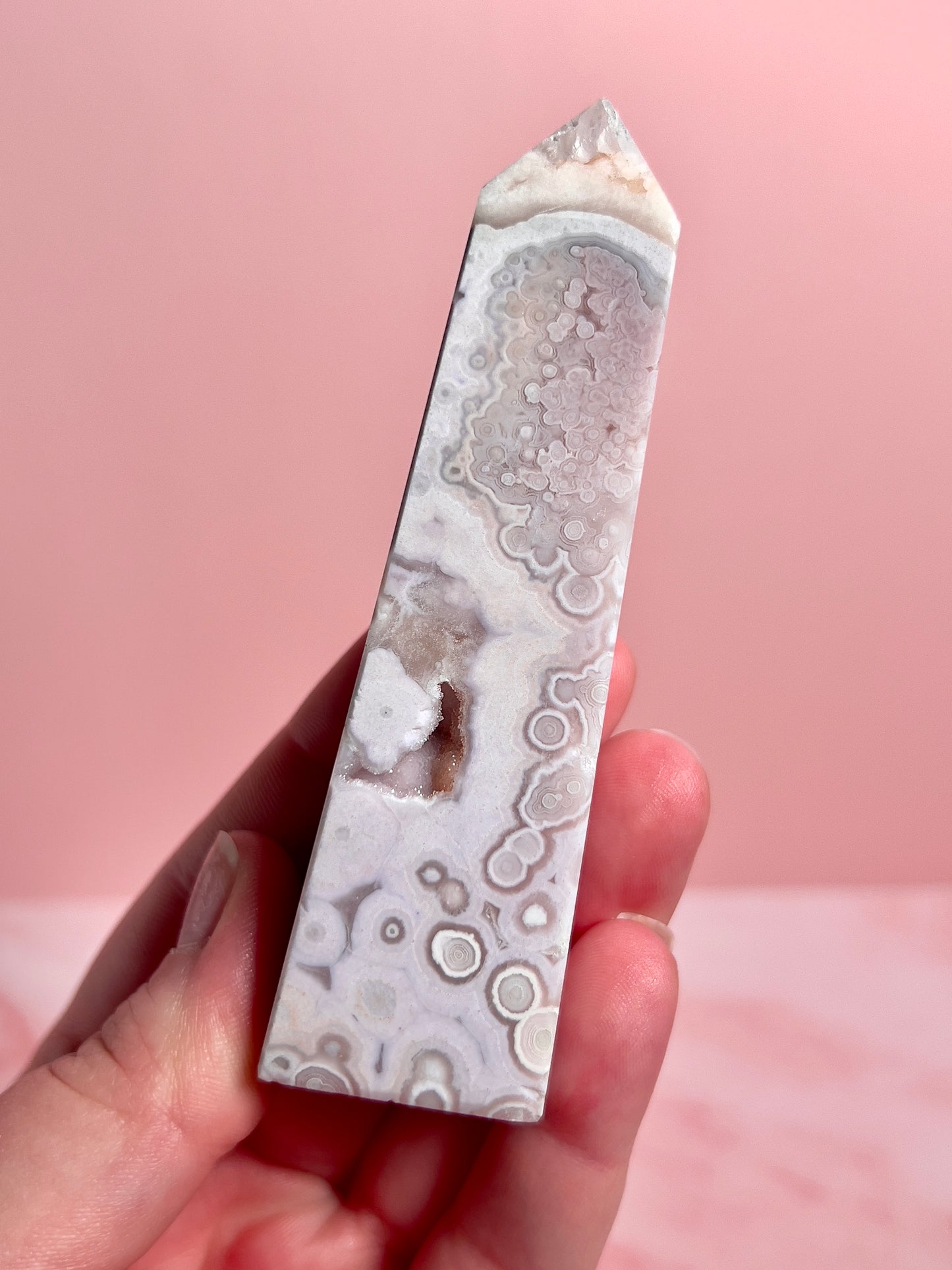 Flower Agate and Pink Amethyst Tower