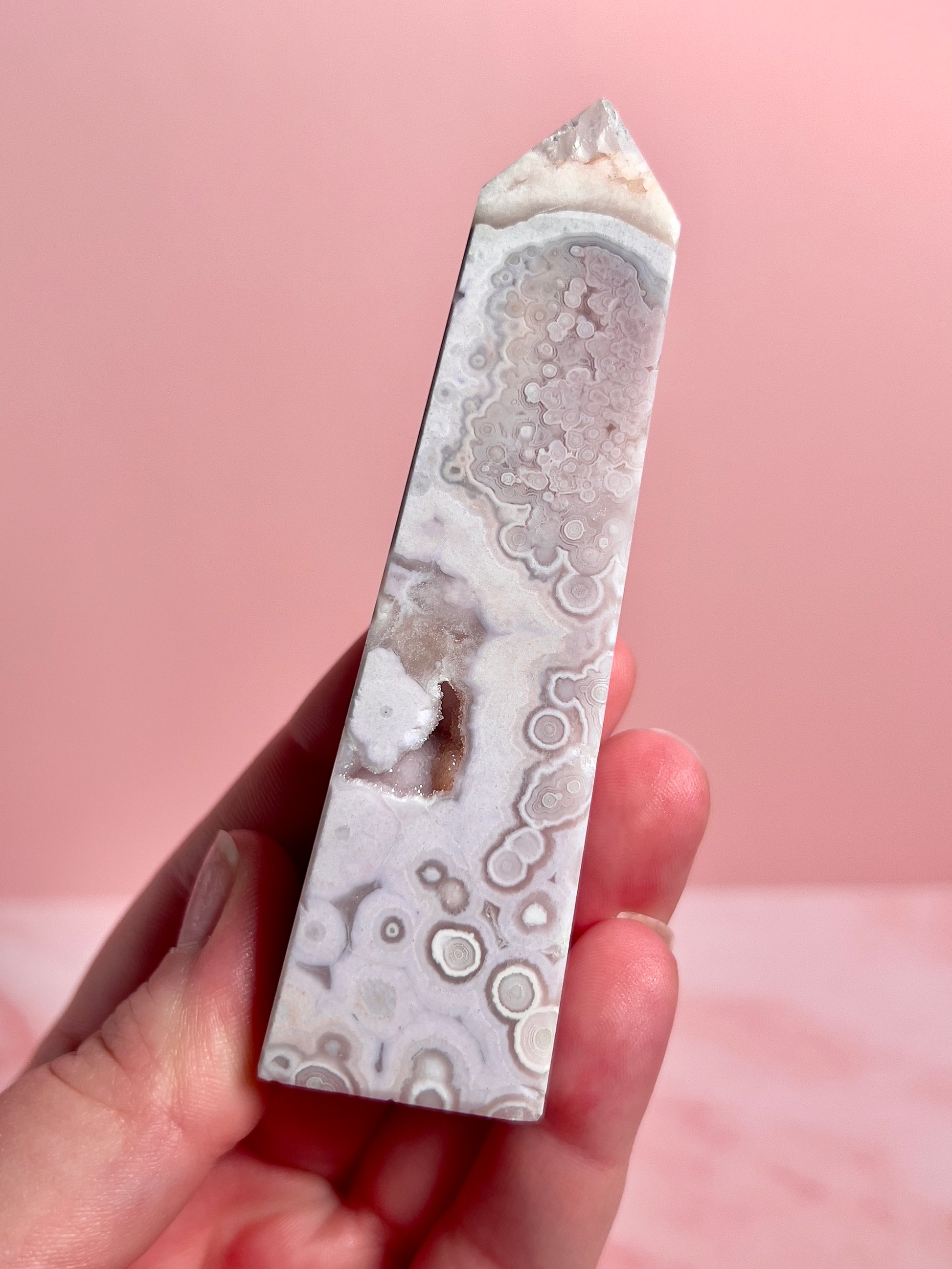 Flower Agate and Pink Amethyst Tower