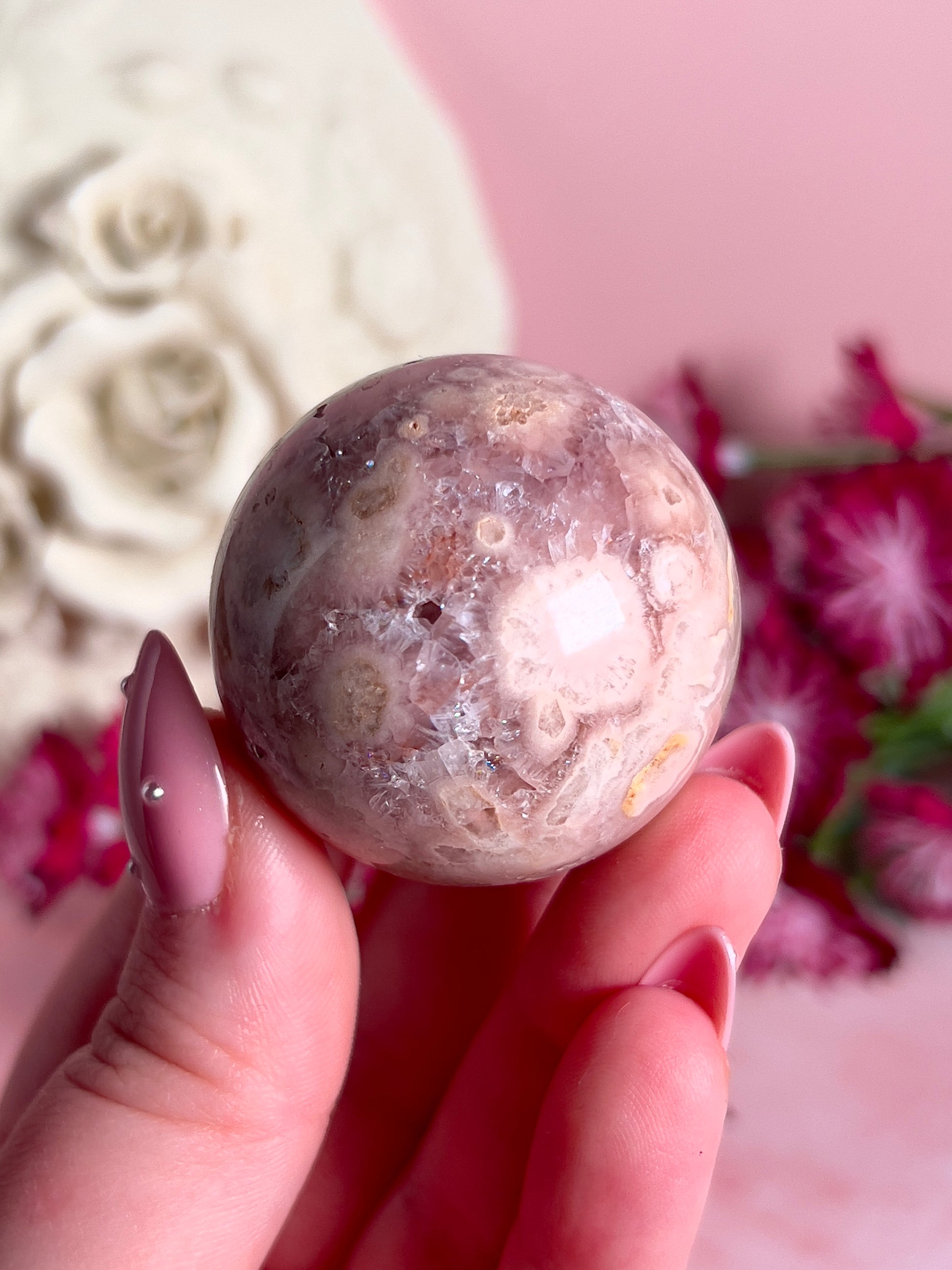 Pink Amethyst and Flower Agate Sphere