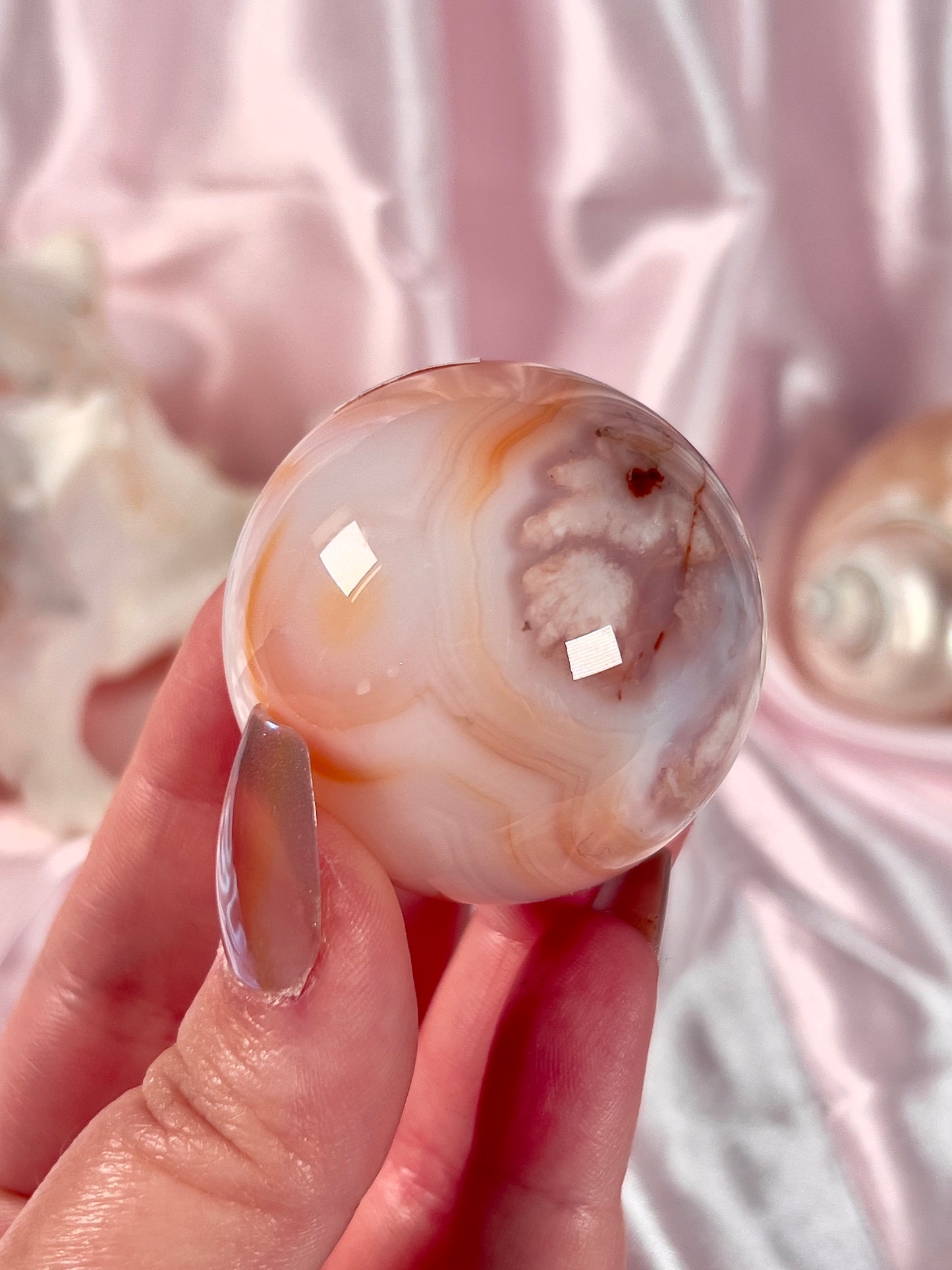 Peachy Pink Carnelian and Flower Agate Sphere
