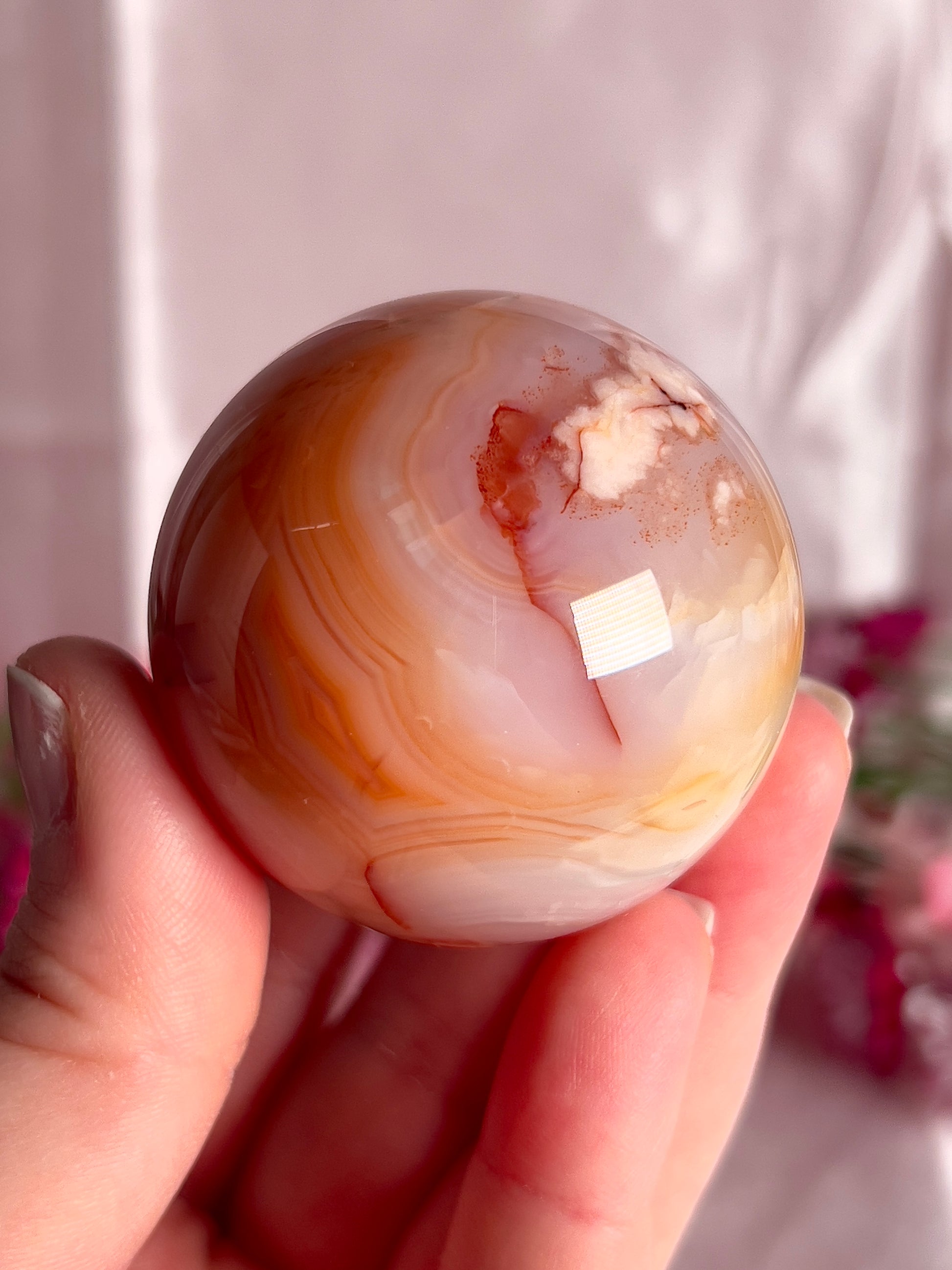Pink Carnelian and Flower Agate Sphere