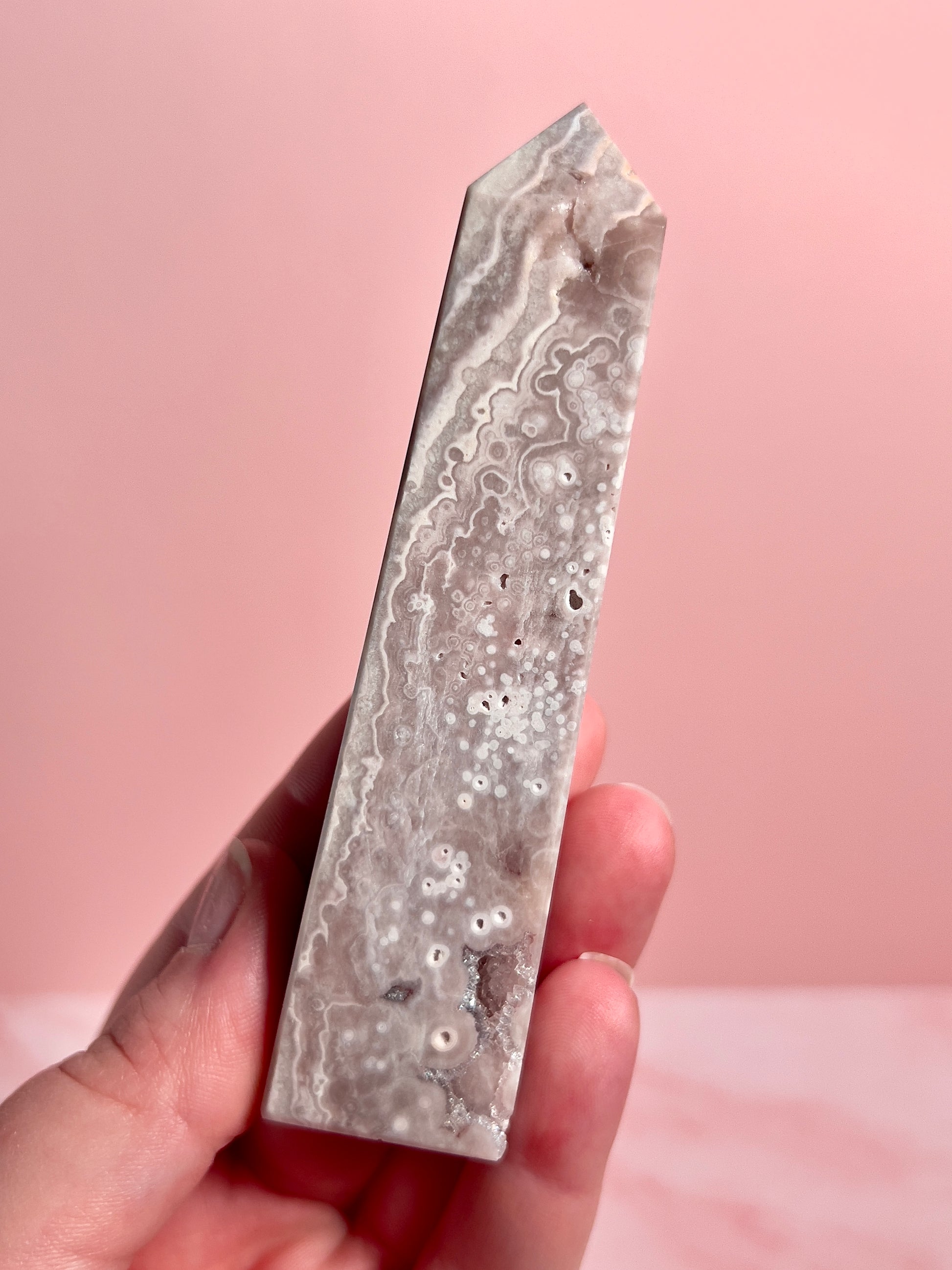 Flower Agate and Pink Amethyst Tower