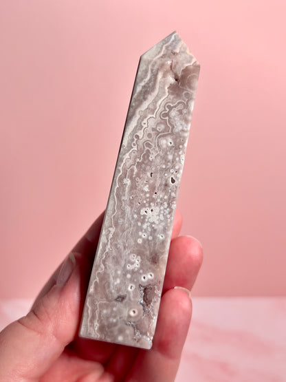 Flower Agate and Pink Amethyst Tower