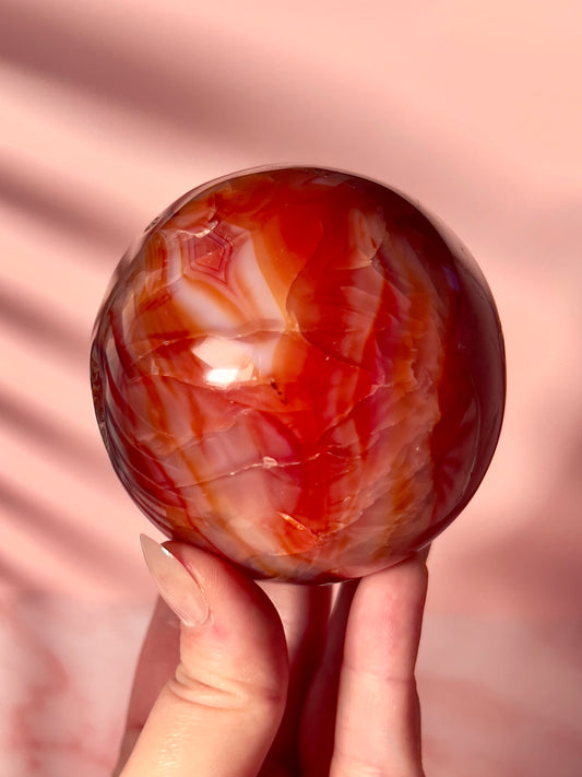 Pink and Red Banded Carnelian Sphere