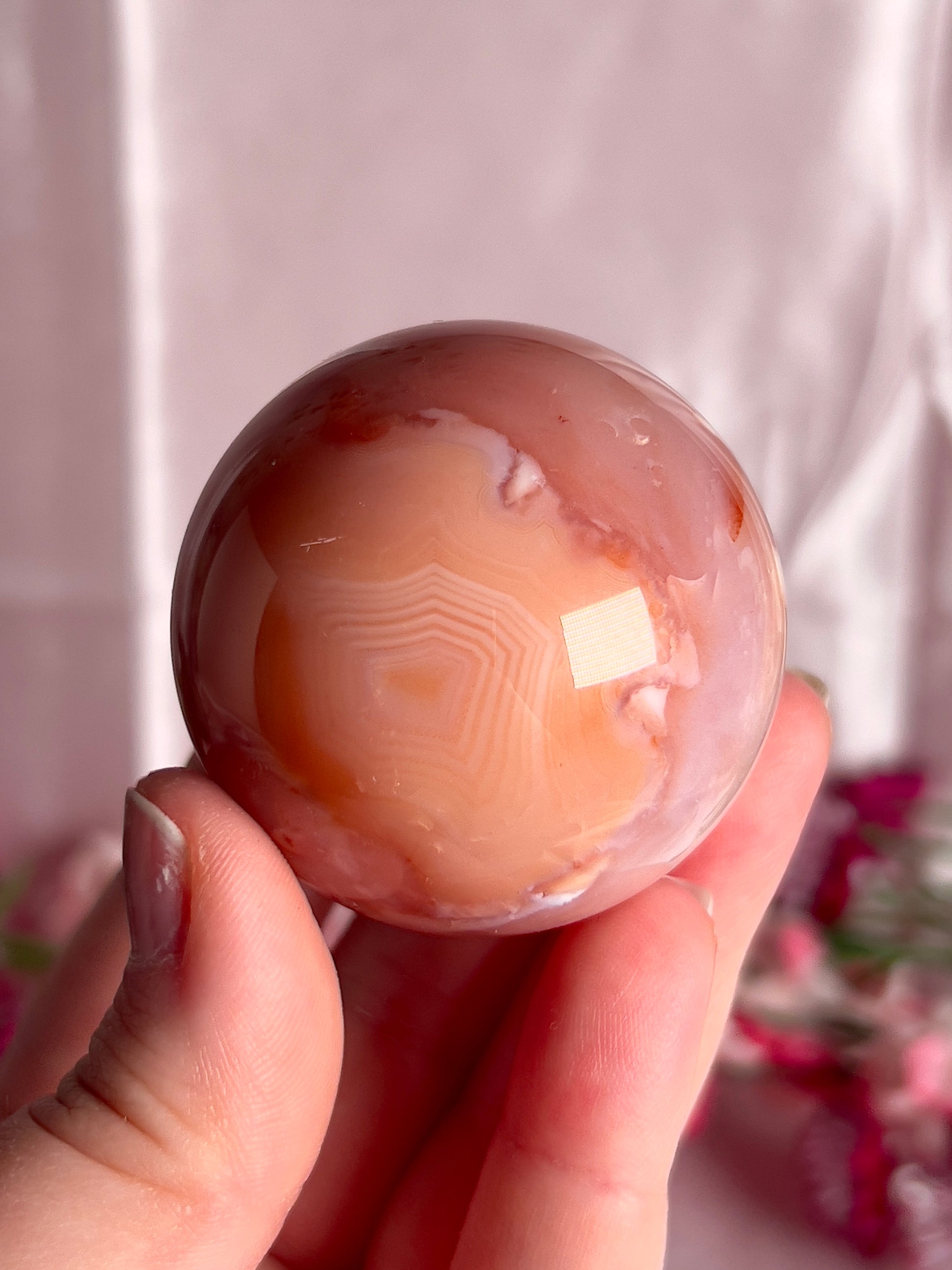 Pink Carnelian and Flower Agate Sphere
