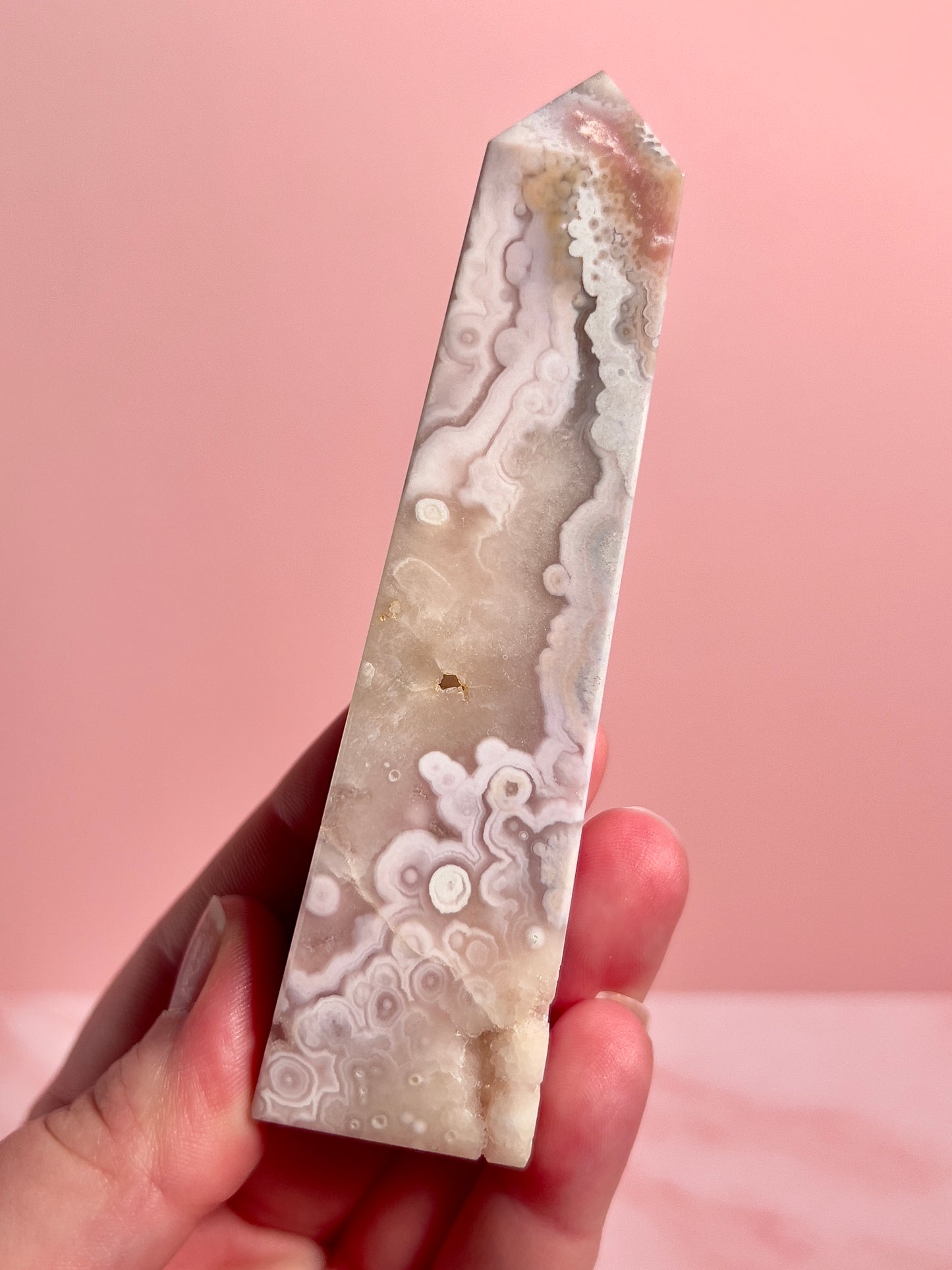 Flower Agate and Pink Amethyst Tower