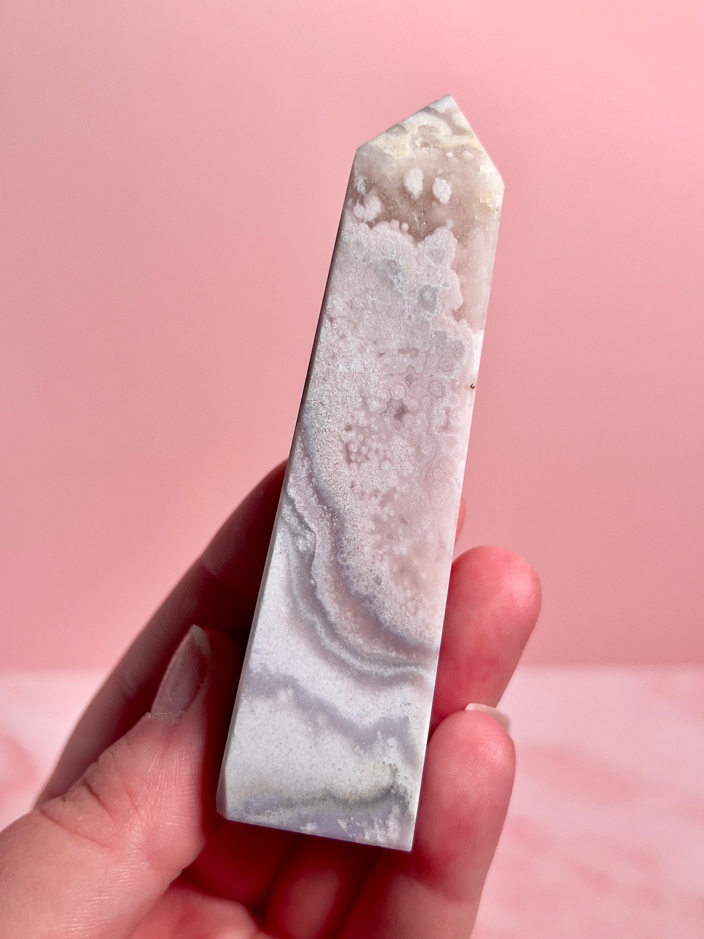 Flower Agate and Pink Amethyst Tower