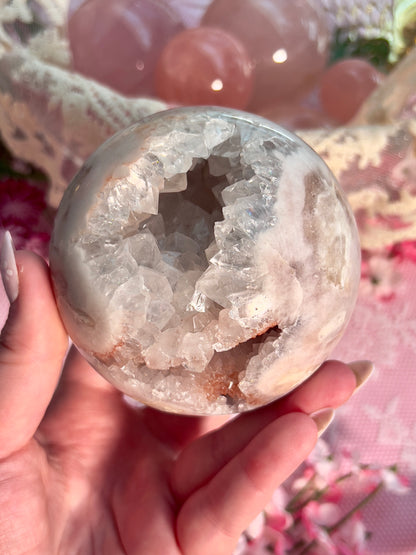 Ballet Slipper Pink Amethyst Sphere with Quartzy Druzy