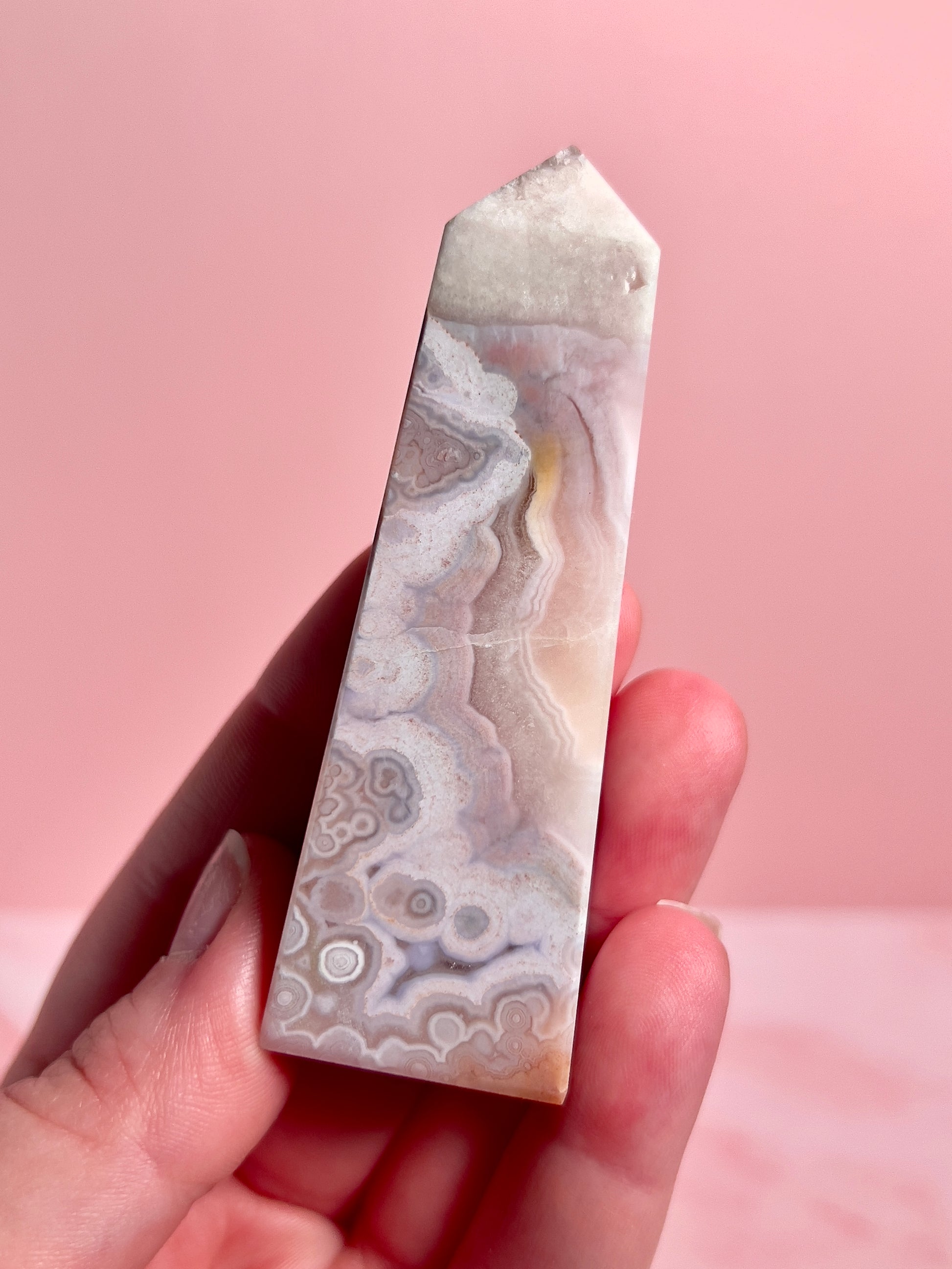 Flower Agate and Pink Amethyst Tower