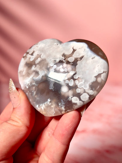 Moody Flower Agate Heart